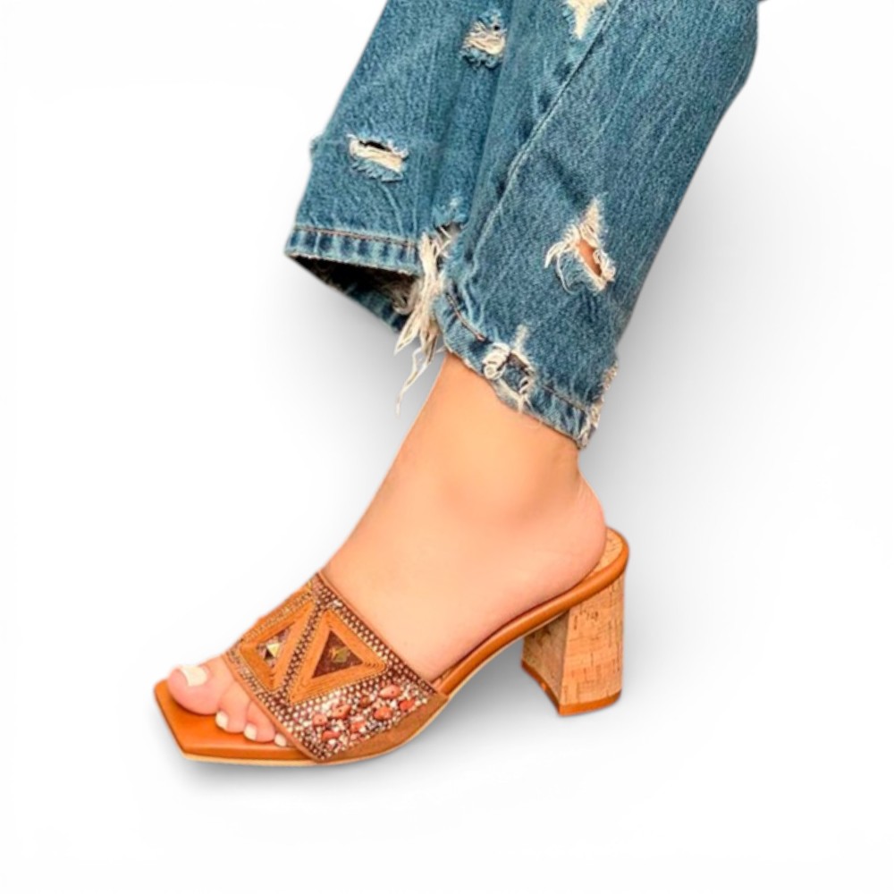 SANDALIA MUJER SUECO GRABADOS 2086L-58 ALTO X7 COLOR CAMEL - 3
