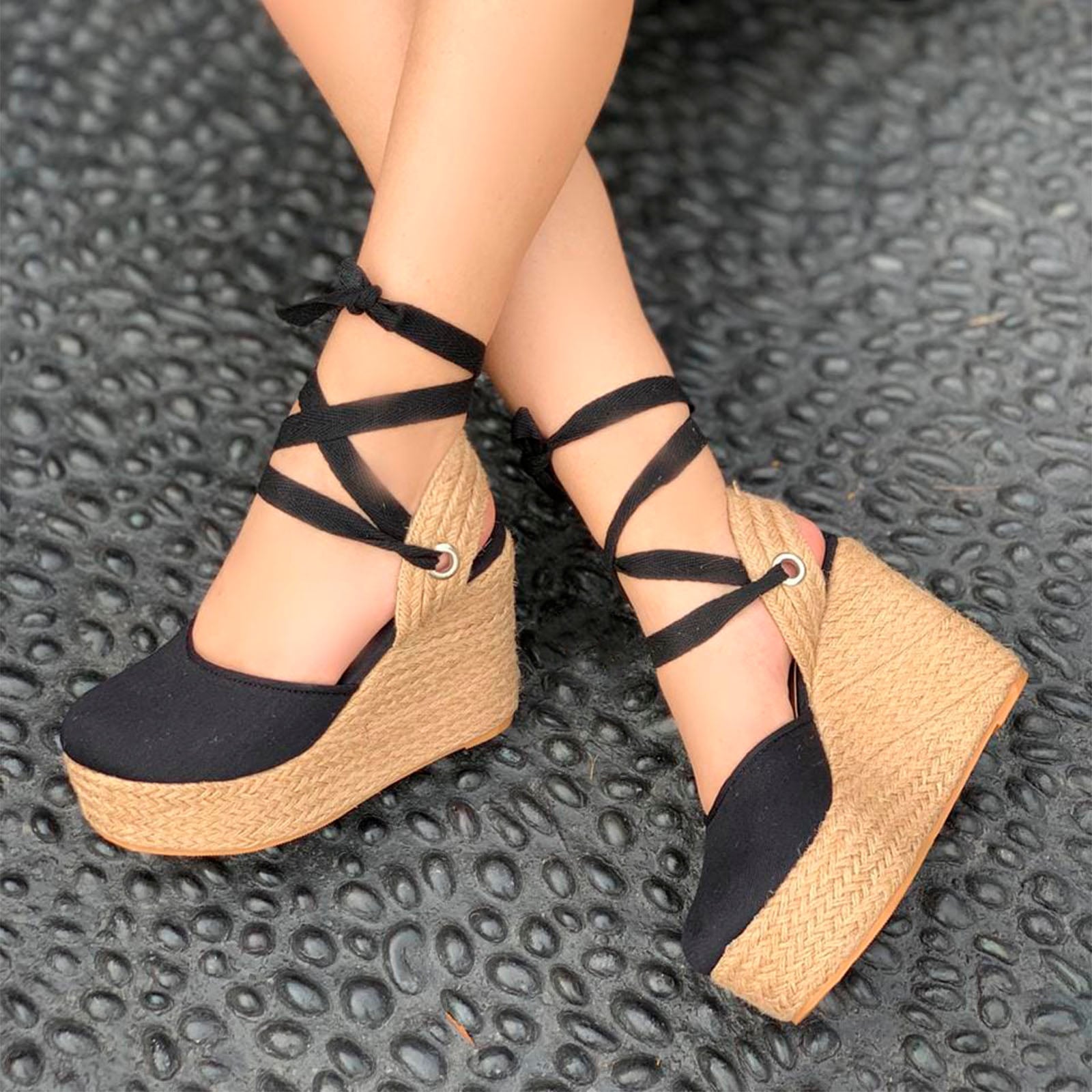ALPARGATAS MUJER CUÑA 9 YUTE 2086L-65 COLOR NEGRO - 4