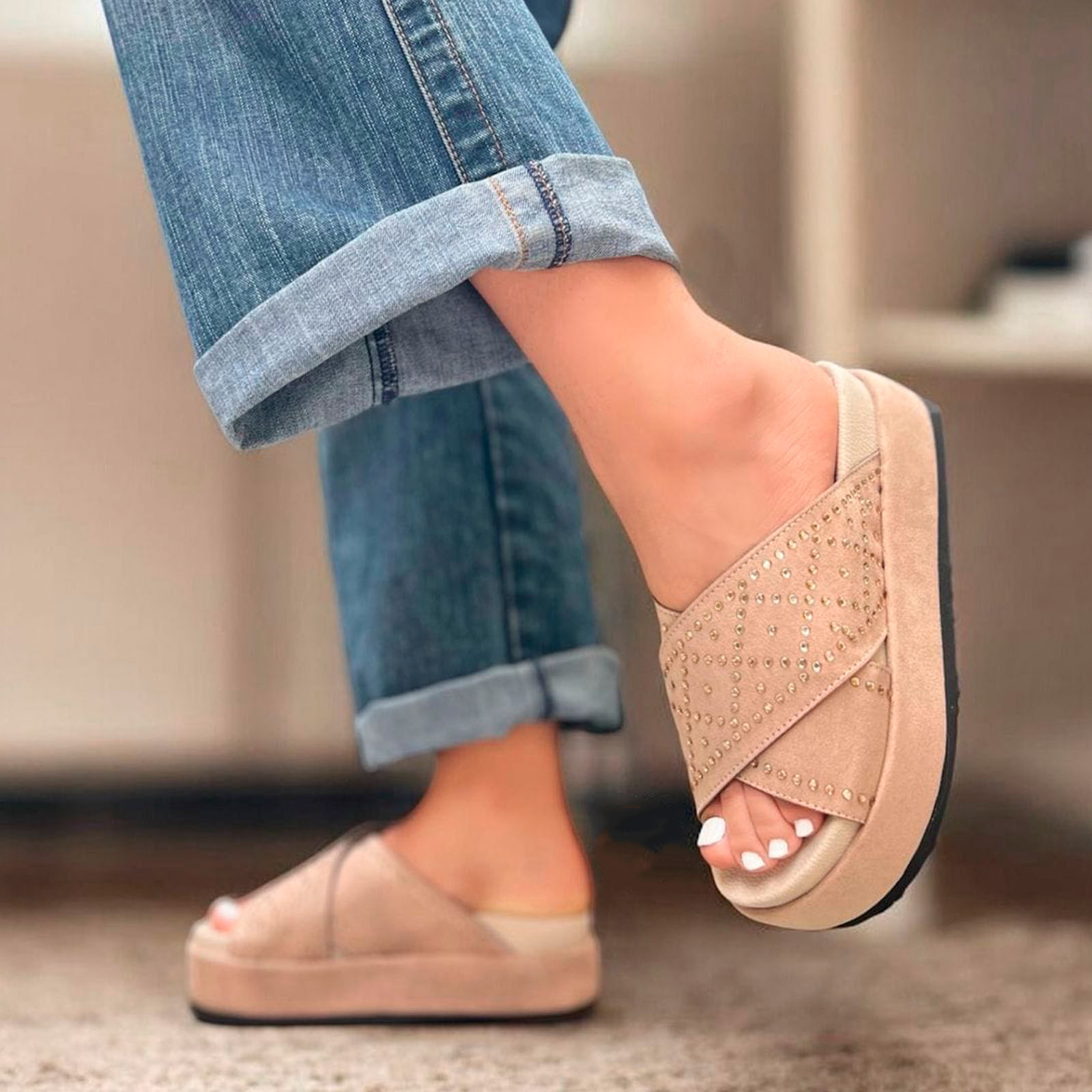 SANDALIA MUJER ALTO X5 CRUZADO 2086L-50 COLOR BEIGE - 4