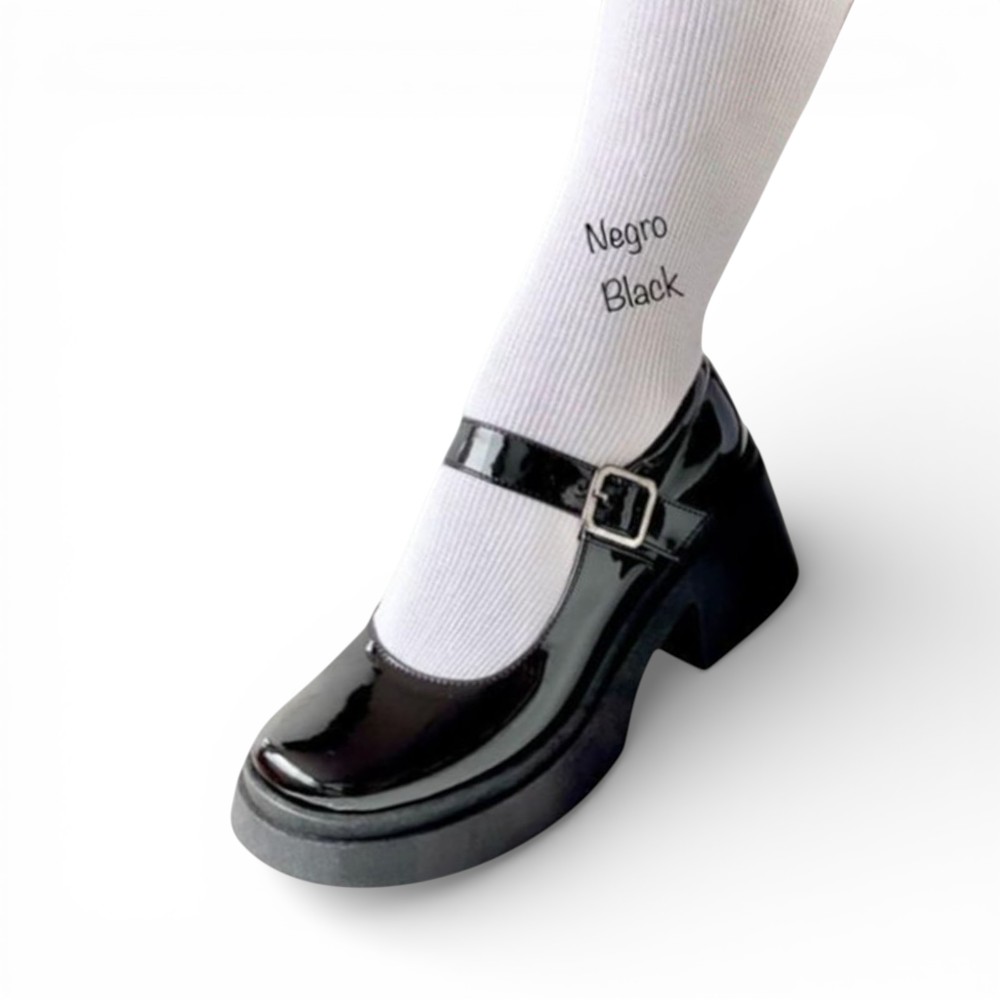 ZAPATO NIÑA ESCOLAR CONFORD MINIMALISTA CHAROL TACO 5 12995C-55 COLOR NEGRO - 1