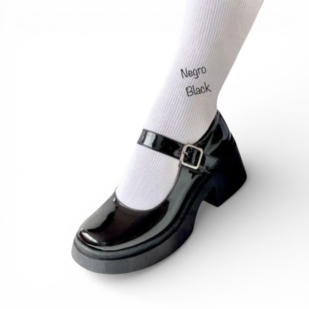 ZAPATO NIÑA ESCOLAR CONFORD MINIMALISTA CHAROL TACO 5 12995C-55 COLOR NEGRO - 1