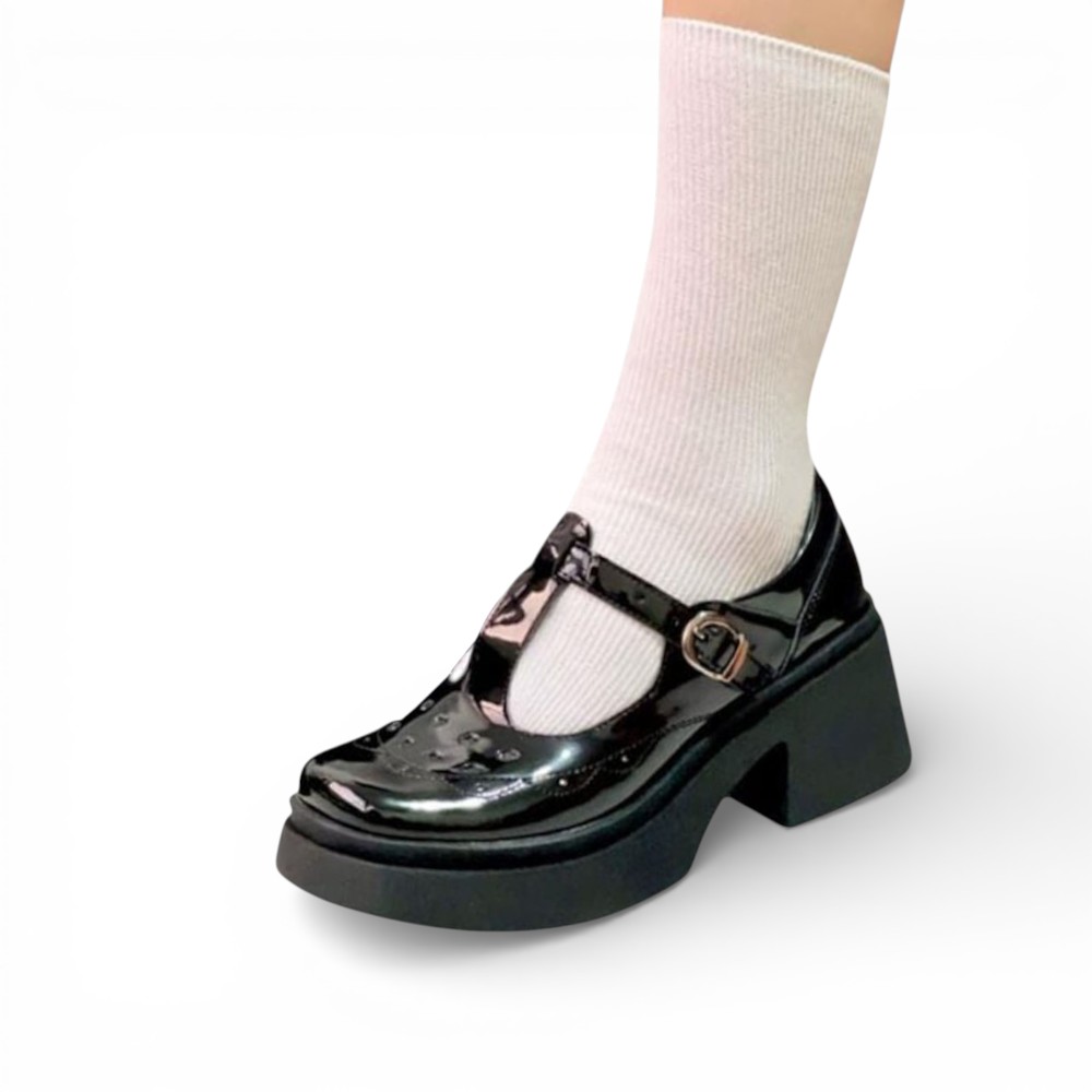 ZAPATO NIÑA ESCOLAR CONFORD DETALLES CHAROL TACO 5 12995C-55 COLOR NEGRO - 1