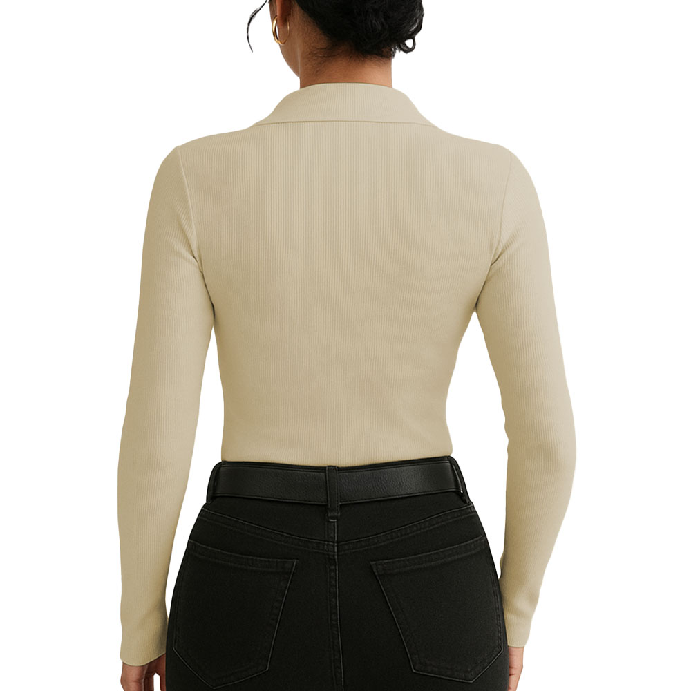 POLO MUJER CAMISERO MANGA LARGA ACA 716 FAB-19 RIB GRUESO COLOR BEIGE - 2