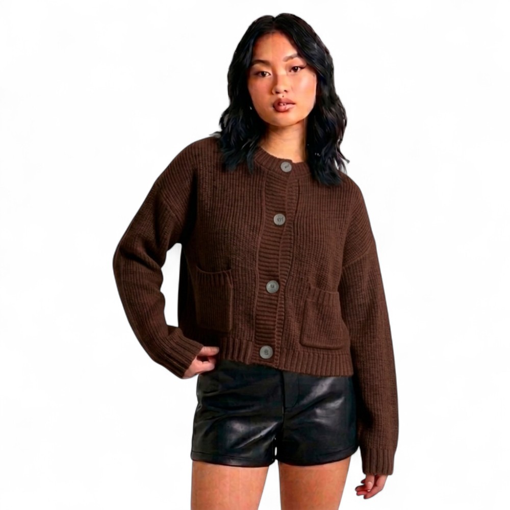 CARDIGAN MUJER CASUAL BOTONES MLARGA HILO DE ALGODON 359G-30 COLOR MARRON - 1