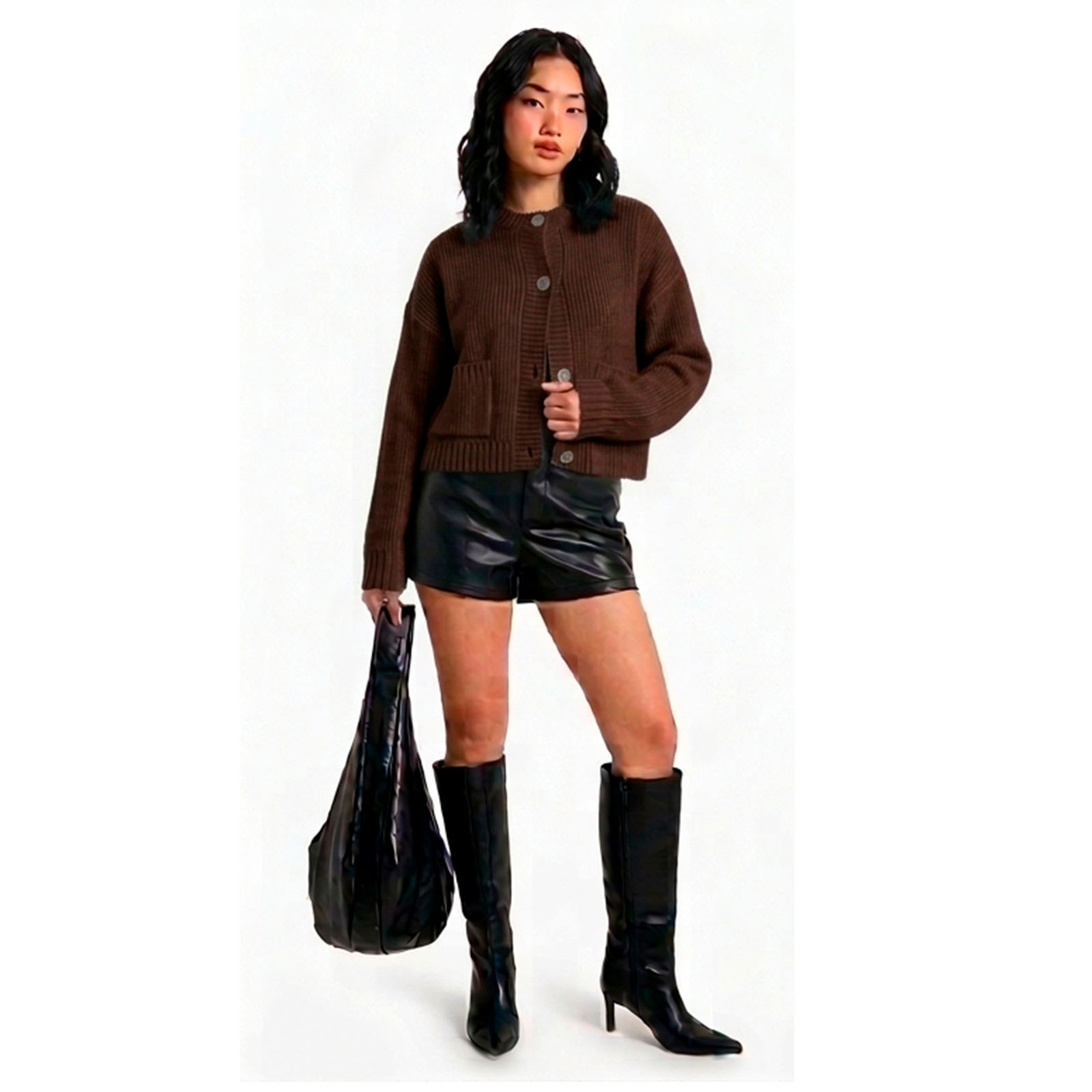 CARDIGAN MUJER CASUAL BOTONES MLARGA HILO DE ALGODON 359G-30 COLOR MARRON - 3
