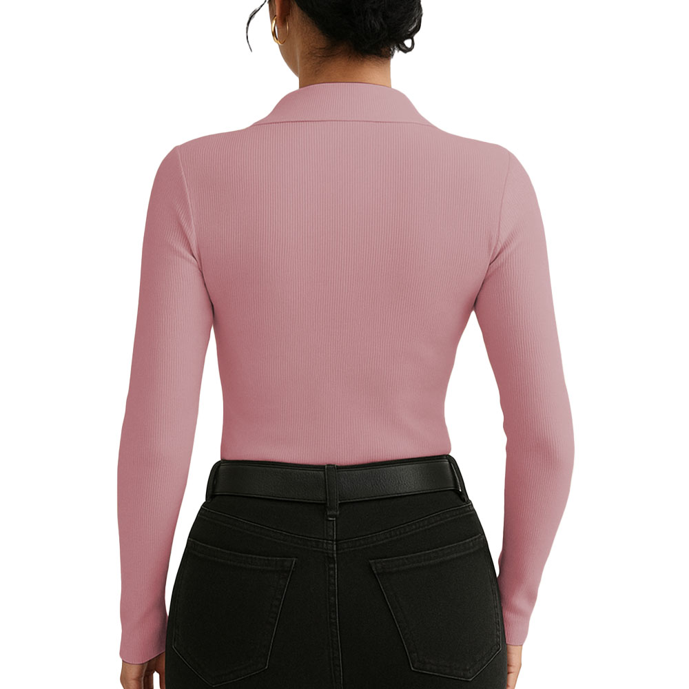 POLO MUJER CAMISERO MANGA LARGA ACA 716 FAB-19 RIB GRUESO COLOR PALO ROSA - 2
