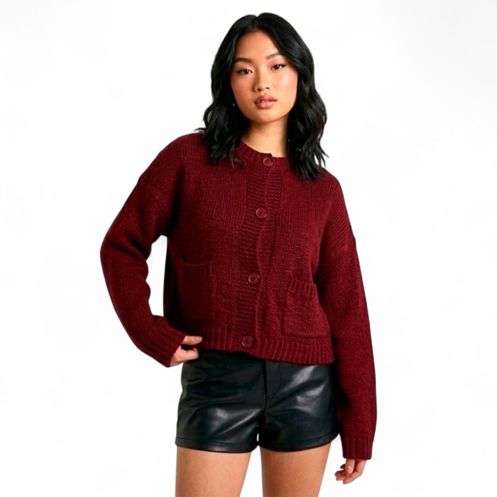 CARDIGAN MUJER CASUAL BOTONES MLARGA HILO DE ALGODON 359G-30 COLOR VINO - 1