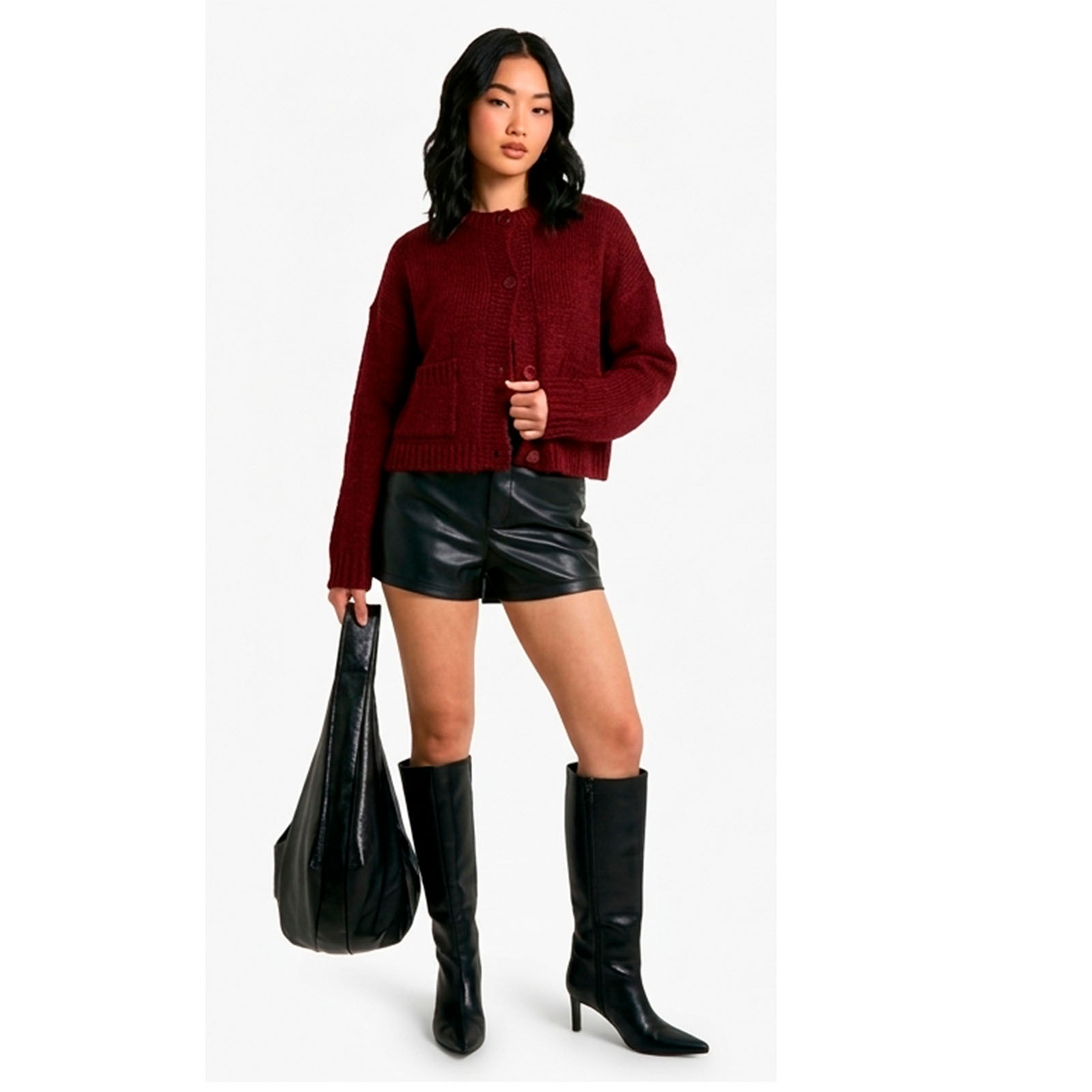 CARDIGAN MUJER CASUAL BOTONES MLARGA HILO DE ALGODON 359G-30 COLOR VINO - 2