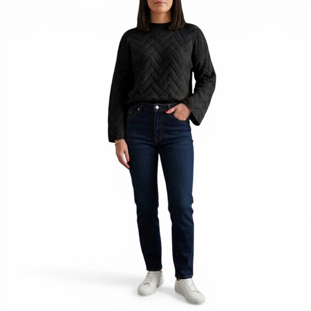 CHOMPA MUJER HILO ALGODON MANGA CAMPANA 359G-20 COLOR NEGRO - 1