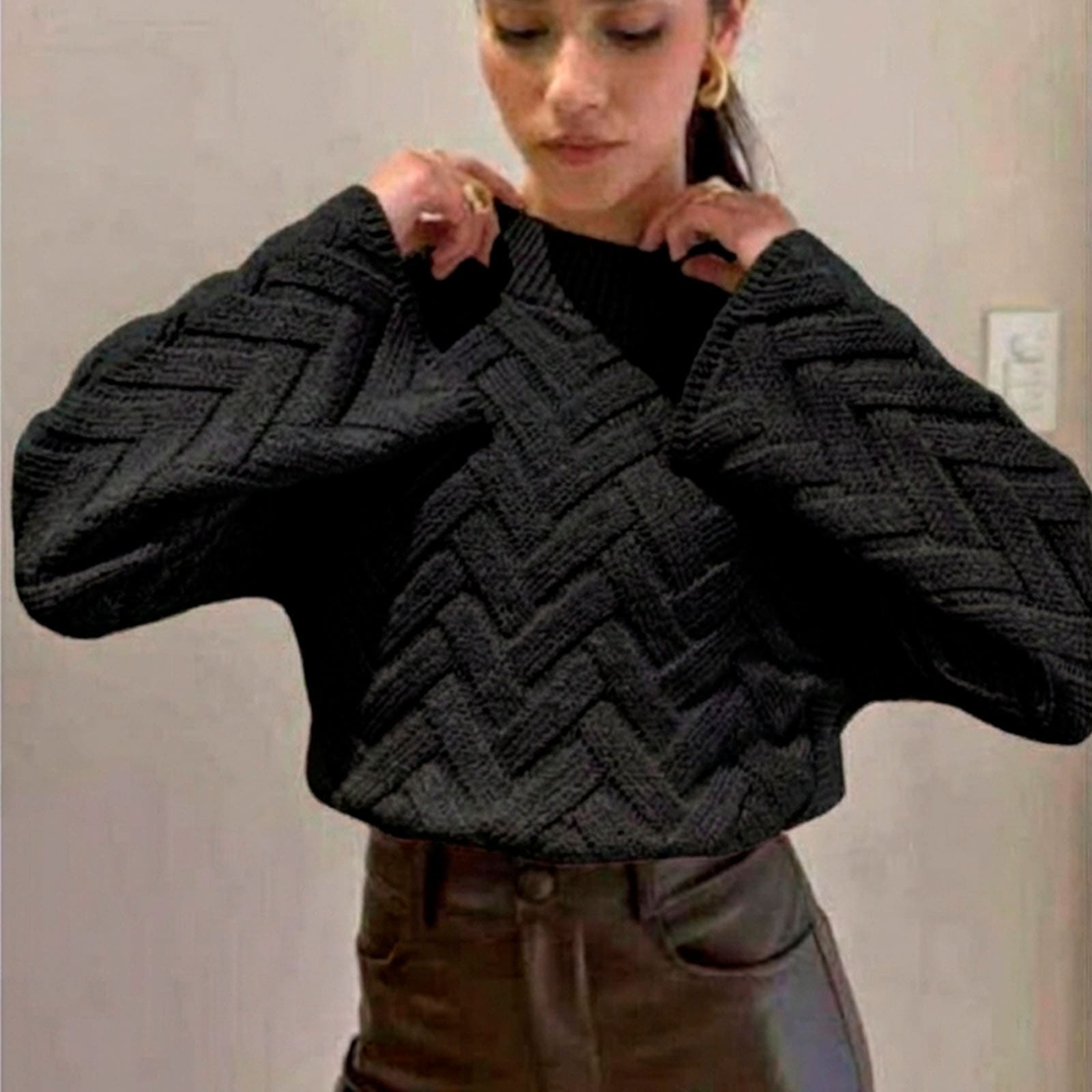 CHOMPA MUJER HILO ALGODON MANGA CAMPANA 359G-20 COLOR NEGRO - 3