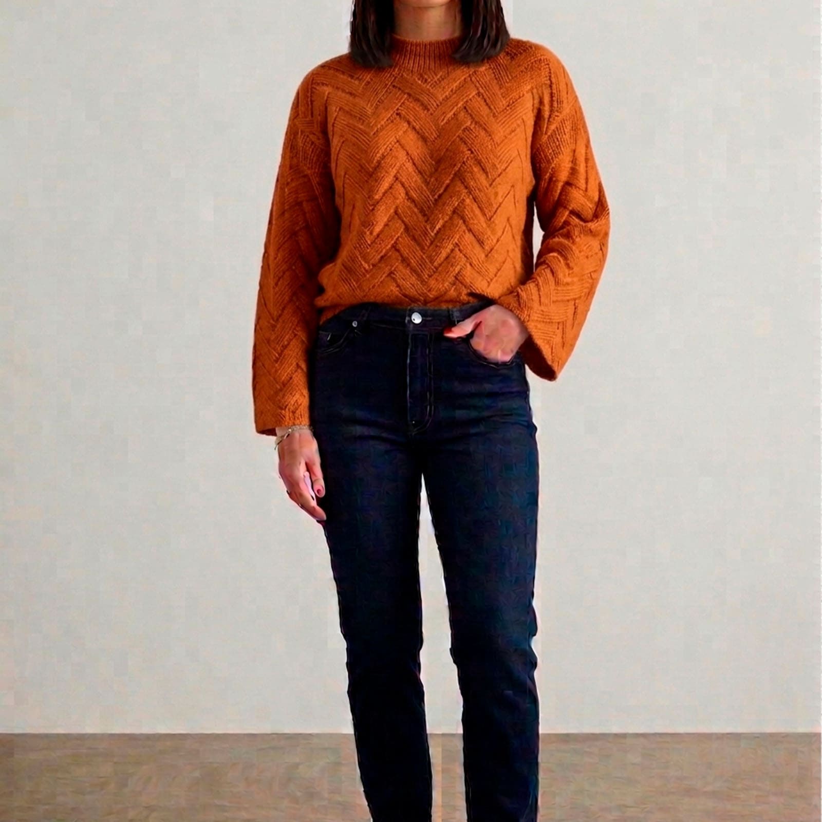 CHOMPA MUJER HILO ALGODON MANGA CAMPANA 359G-20 COLOR NARANJA - 4