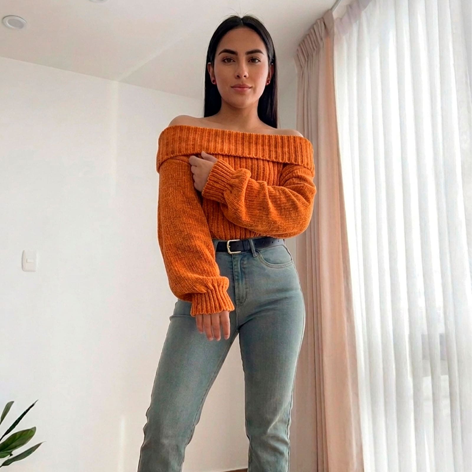 CHOMPA OUT SHOLDER HILO DRALOM 359G-23 COLOR NARANJA - 2