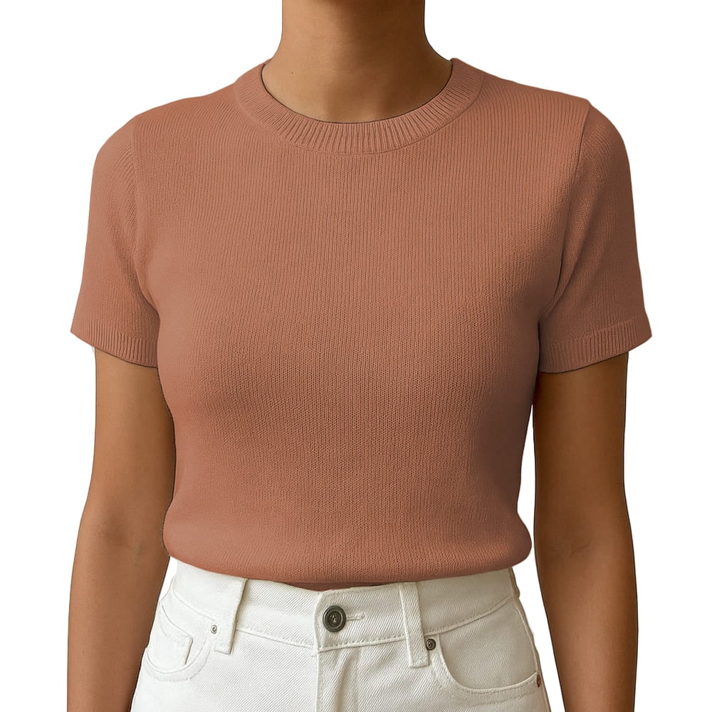 POLO MUJER MANGA CORTA COLOR ENTERO HILO TACTO ALGODON DAY362G-18 COLOR CARAMELO - 1