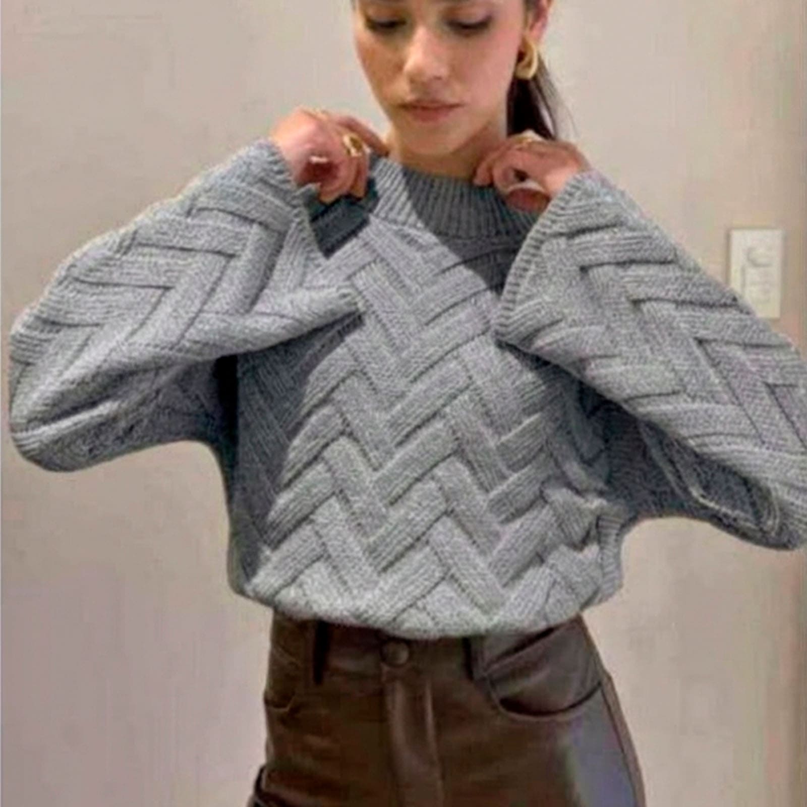 CHOMPA MUJER HILO ALGODON MANGA CAMPANA 359G-20 COLOR GRIS - 3