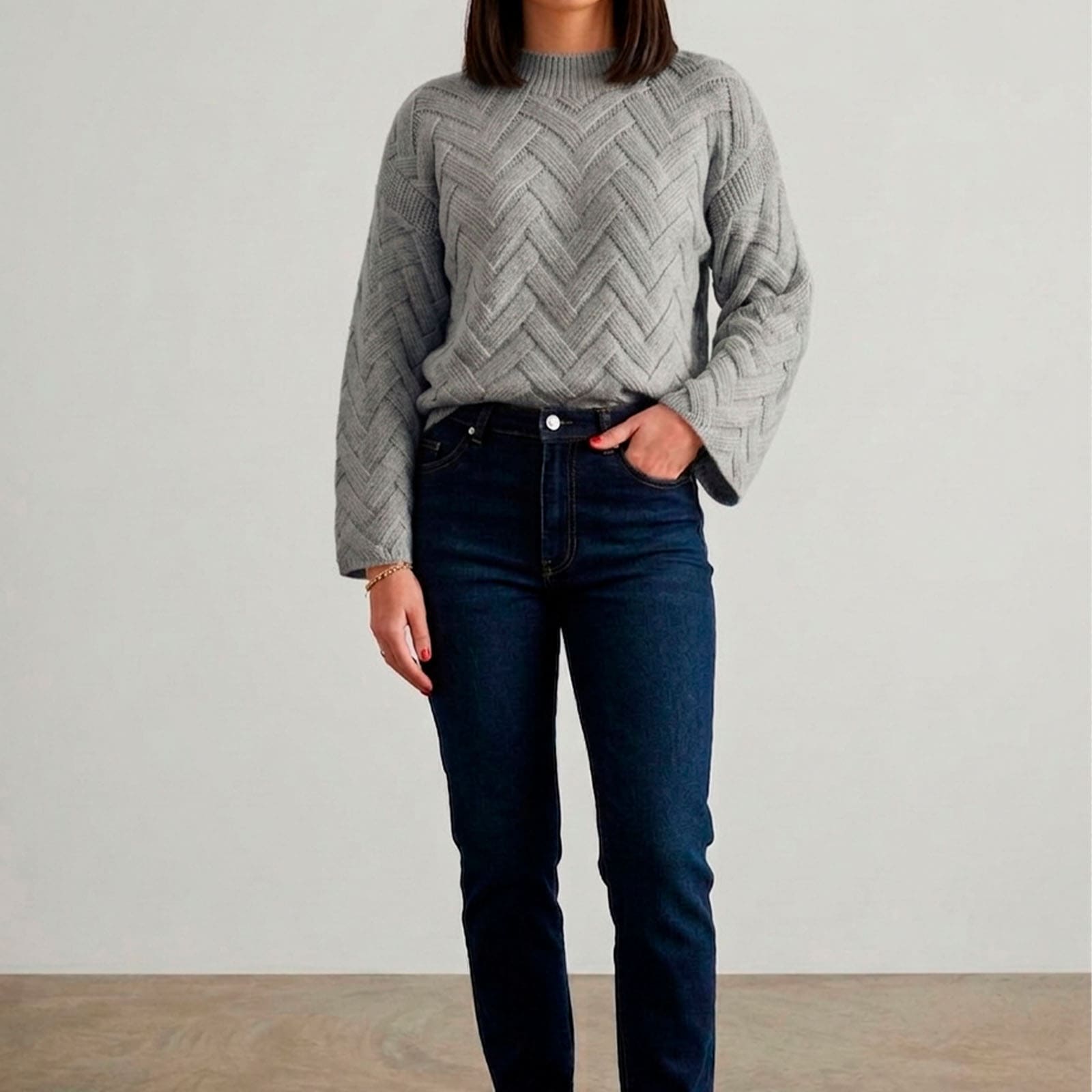 CHOMPA MUJER HILO ALGODON MANGA CAMPANA 359G-20 COLOR GRIS - 4