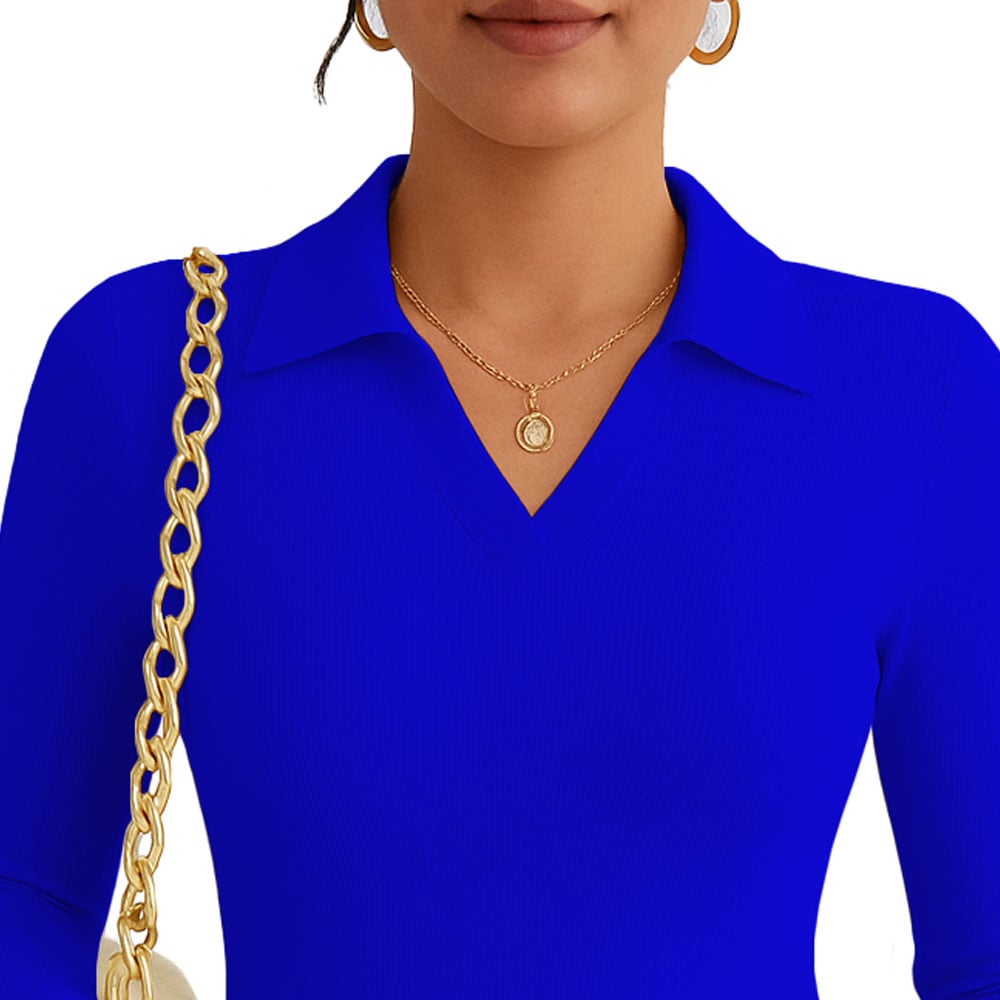 POLO MUJER CAMISERO MANGA LARGA ACA 716 FAB-19 RIB GRUESO COLOR AZULINO - 2