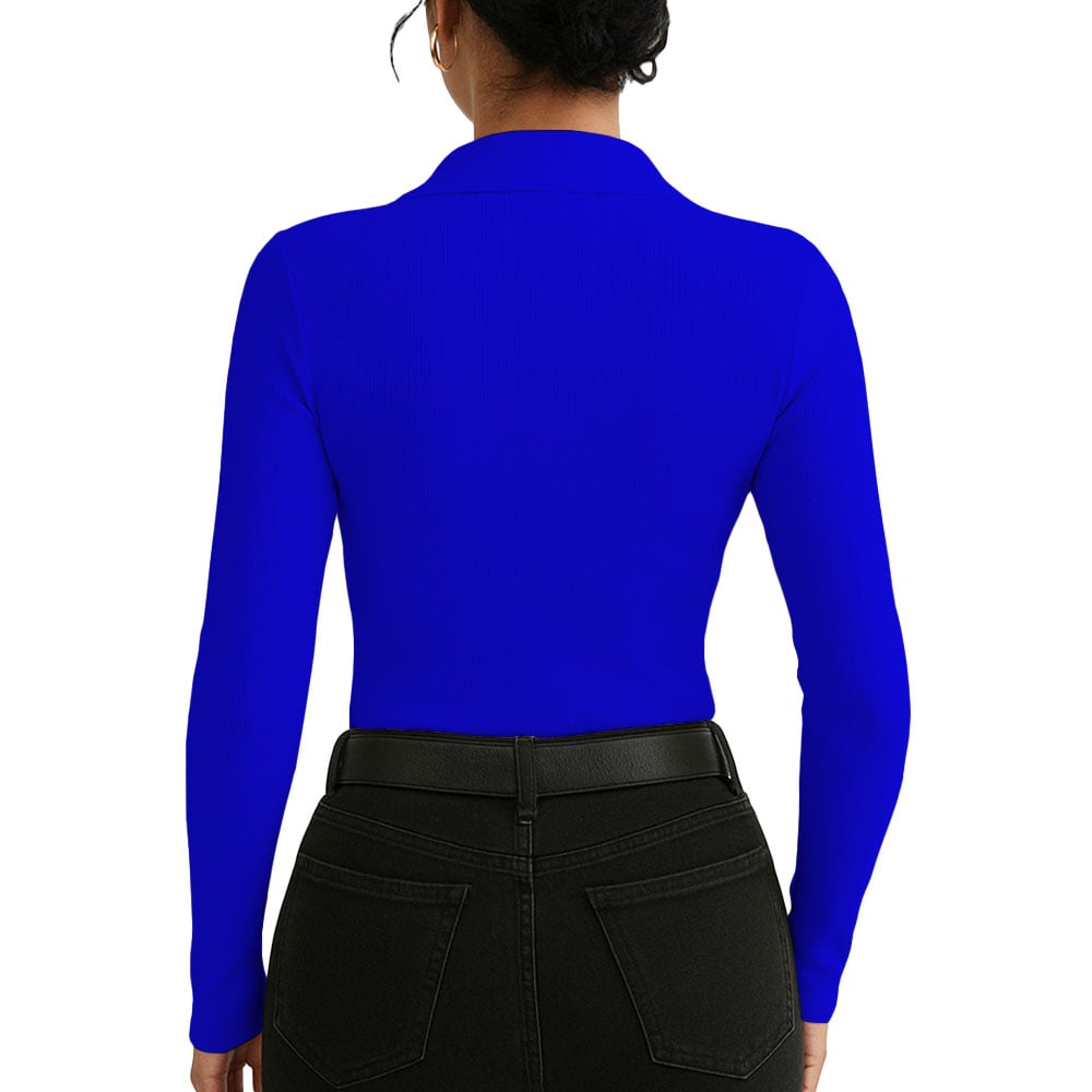 POLO MUJER CAMISERO MANGA LARGA ACA 716 FAB-19 RIB GRUESO COLOR AZULINO - 3