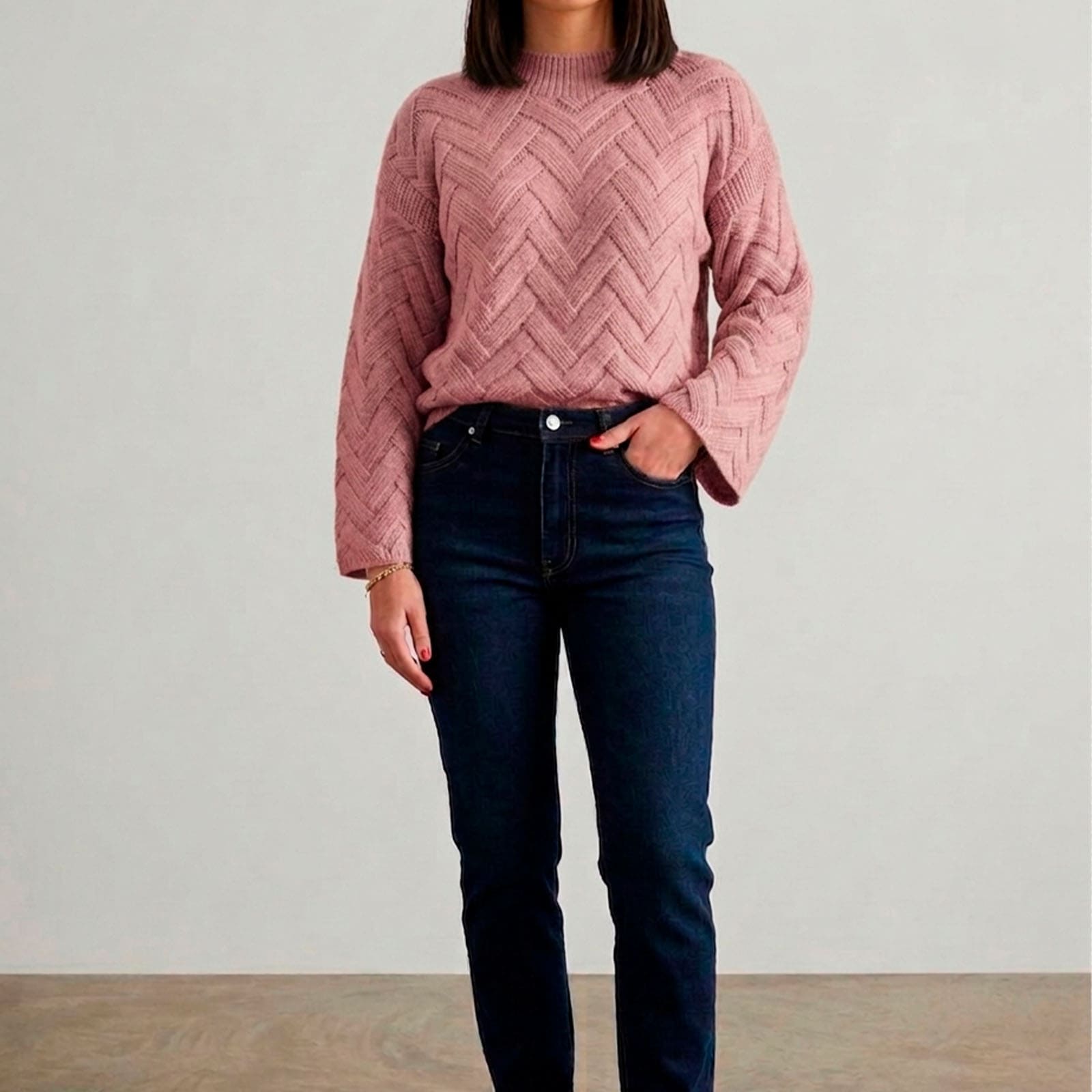 CHOMPA MUJER HILO ALGODON MANGA CAMPANA 359G-20 COLOR ROSADO - 5