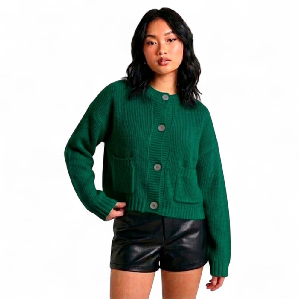CARDIGAN MUJER CASUAL BOTONES MLARGA HILO DE ALGODON 359G-30 COLOR VERDE - 1