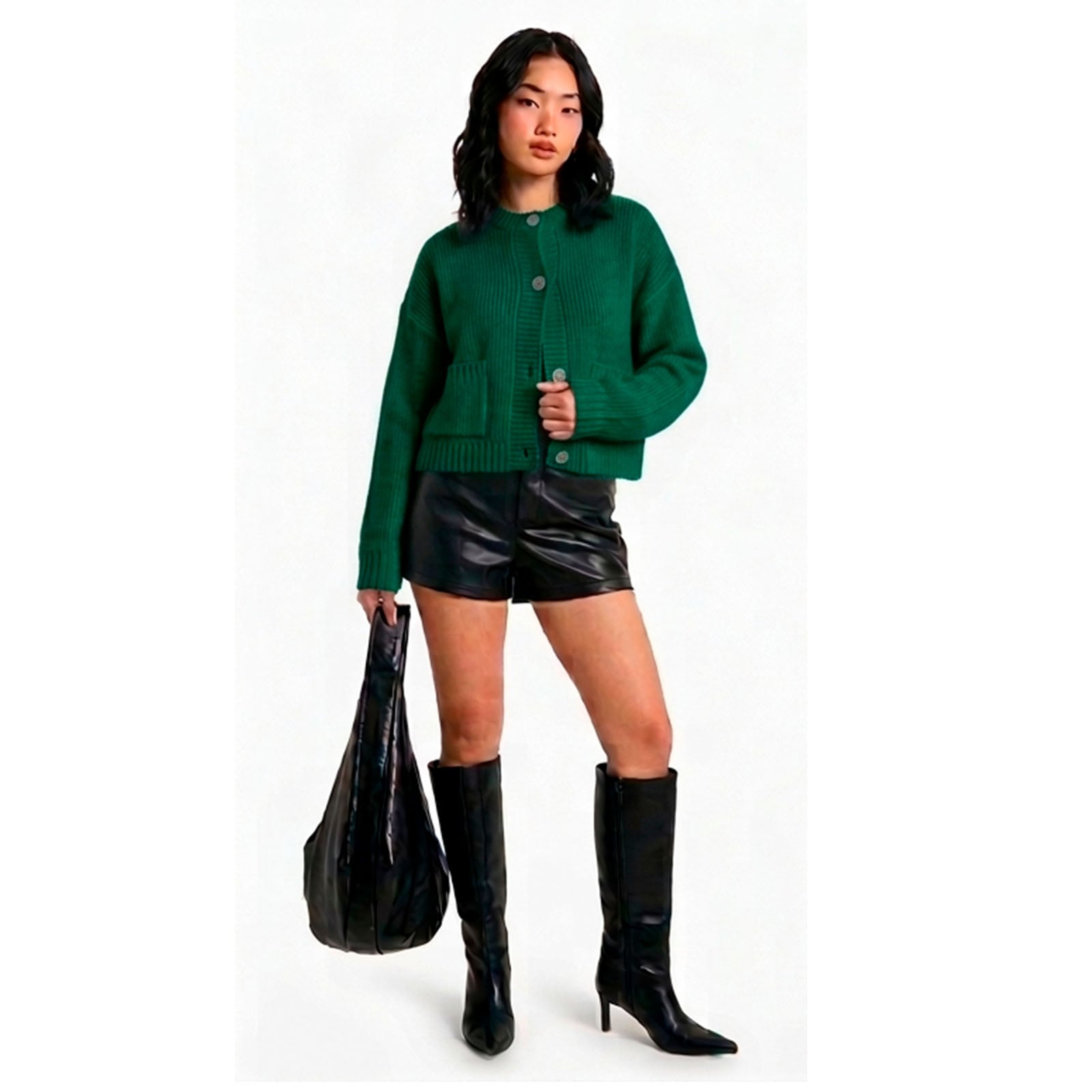 CARDIGAN MUJER CASUAL BOTONES MLARGA HILO DE ALGODON 359G-30 COLOR VERDE - 3
