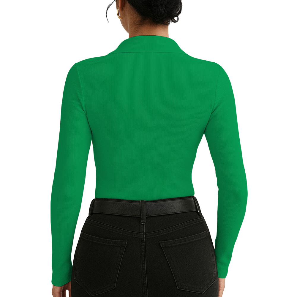 POLO MUJER CAMISERO MANGA LARGA ACA 716 FAB-19 RIB GRUESO COLOR VERDE - 3