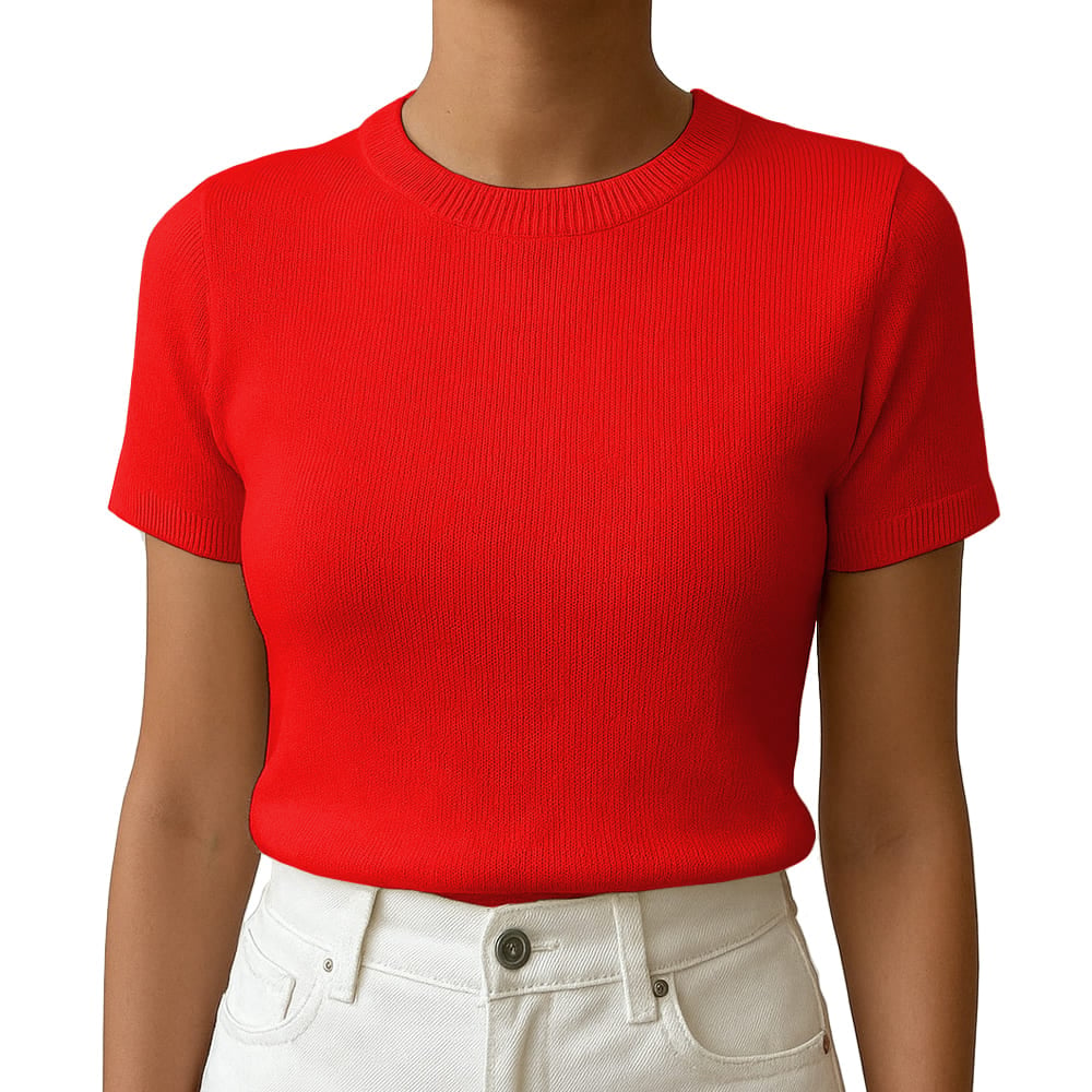 POLO MUJER MANGA CORTA COLOR ENTERO HILO TACTO ALGODON DAY362G-18 COLOR ROJO - 1