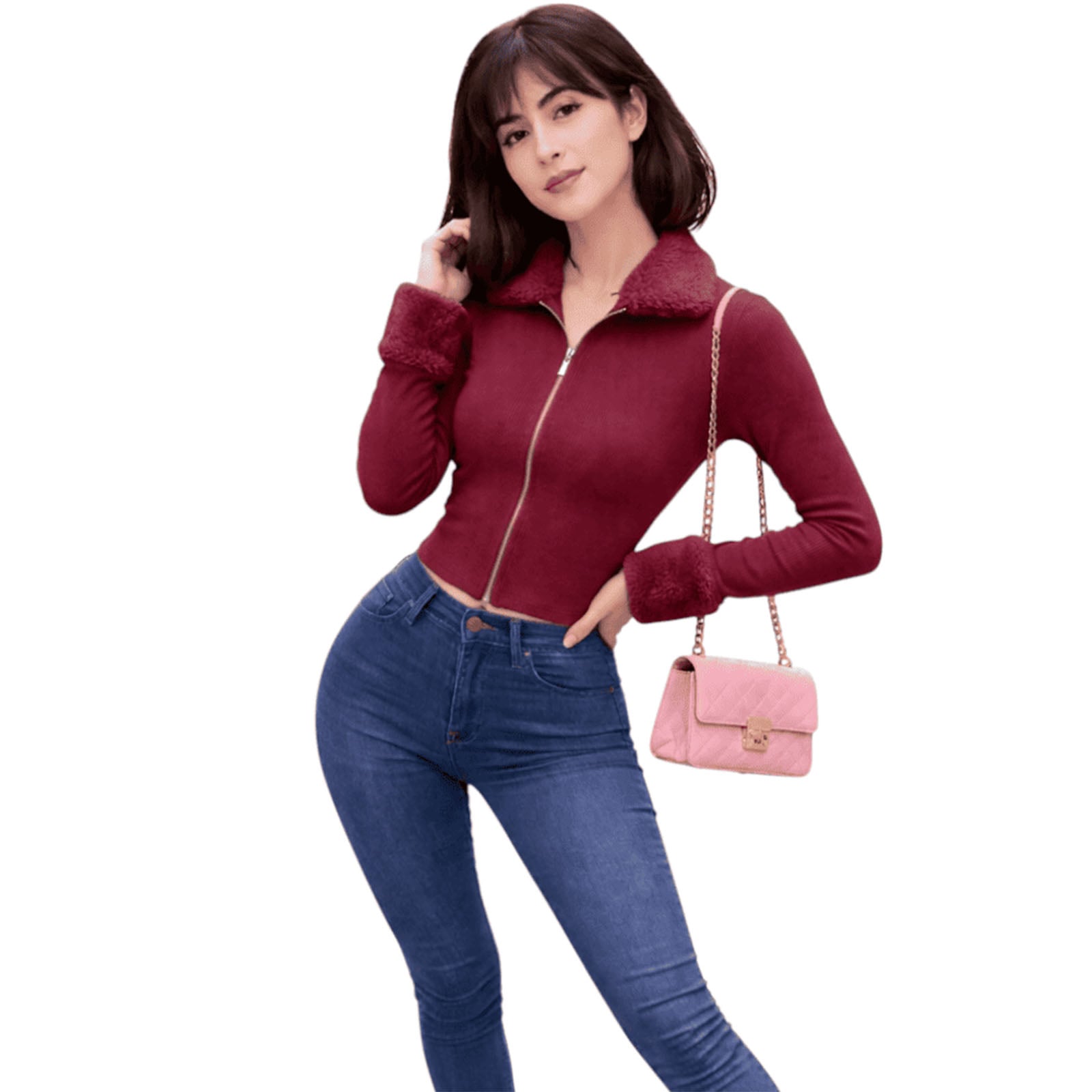 POLO MUJER PELUCHE DOBLE CIERRE RIB GRUESO CON PELUCHE TIC-18 COLOR VINO - 2
