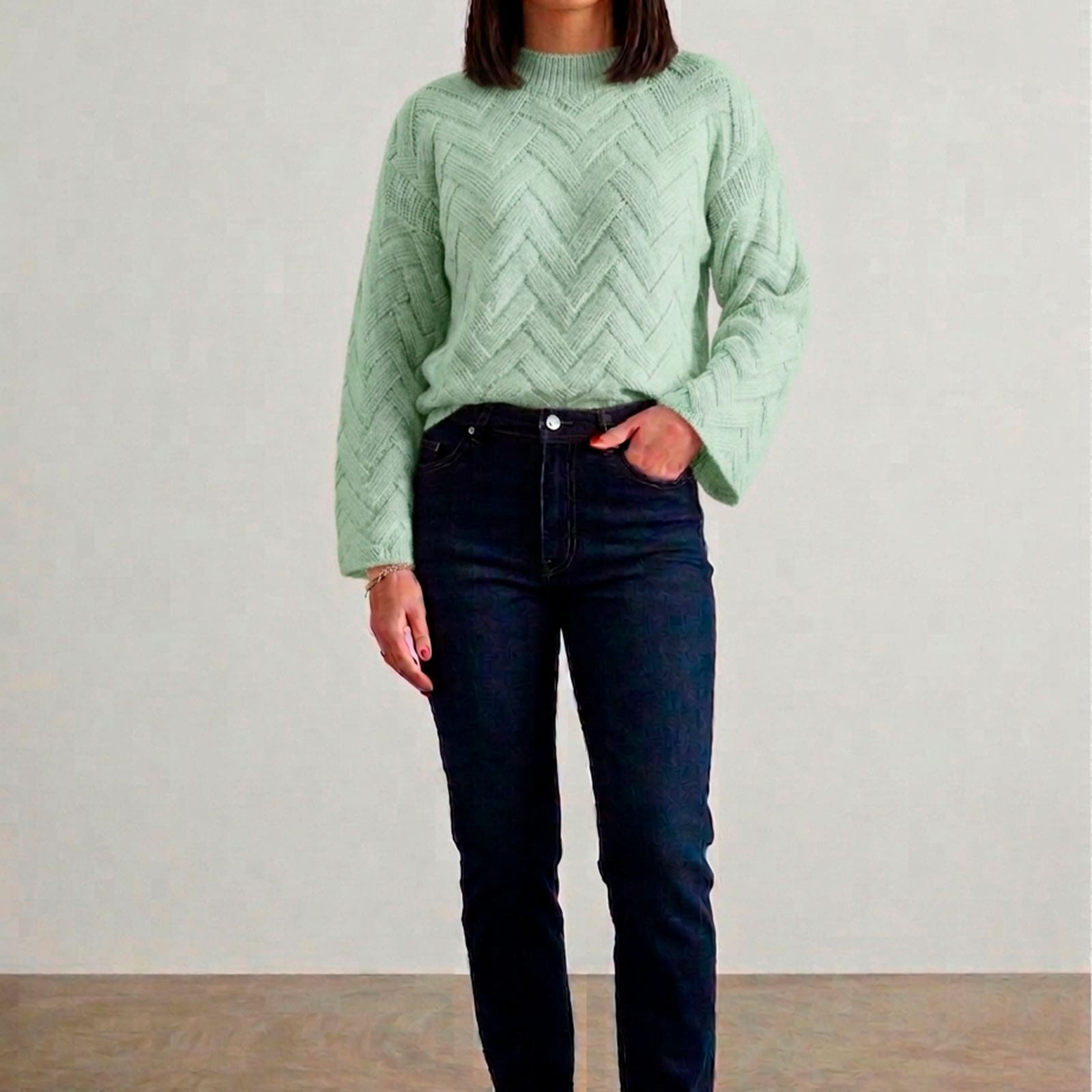 CHOMPA MUJER HILO ALGODON MANGA CAMPANA 359G-20 COLOR VERDE PASTEL - 4