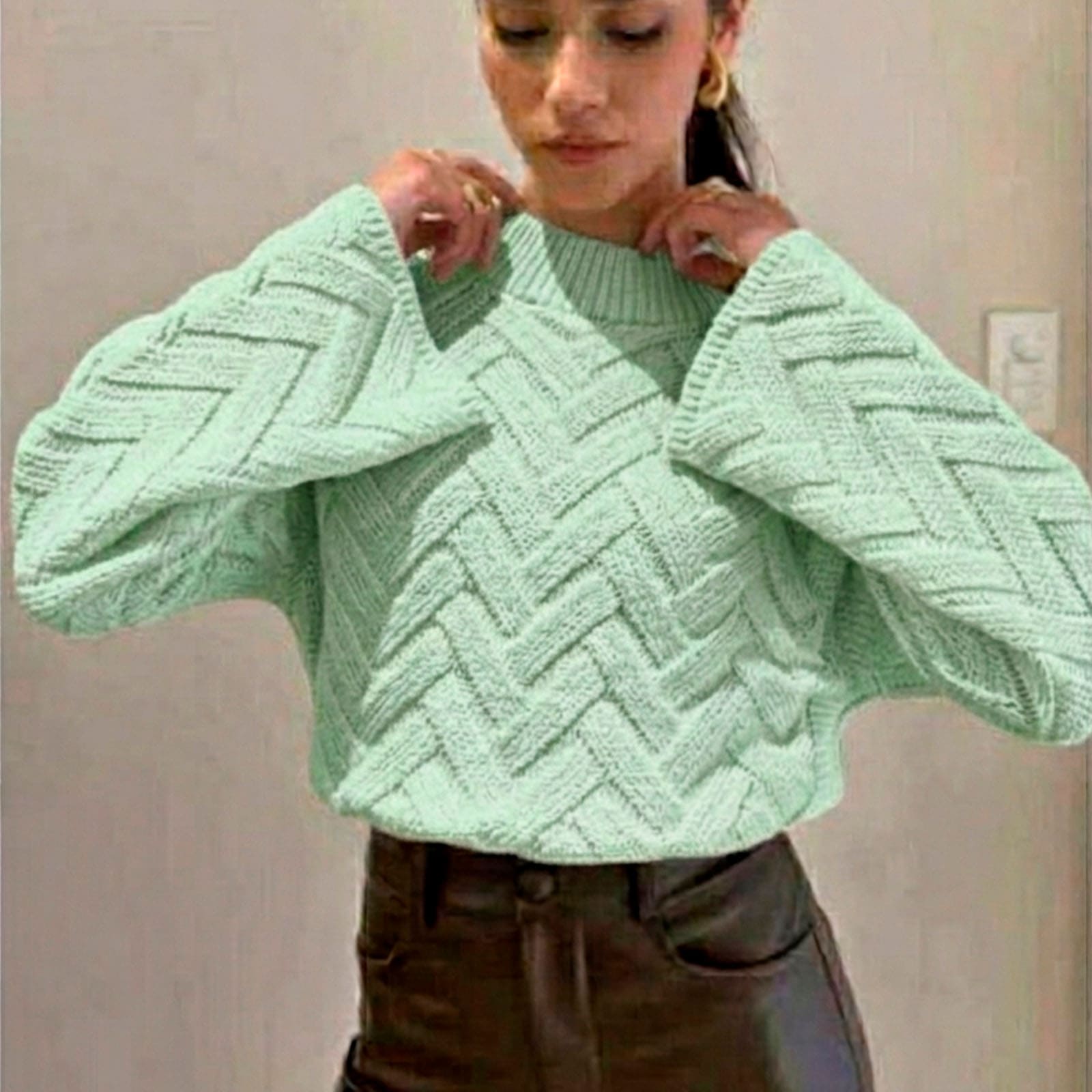 CHOMPA MUJER HILO ALGODON MANGA CAMPANA 359G-20 COLOR VERDE PASTEL - 5