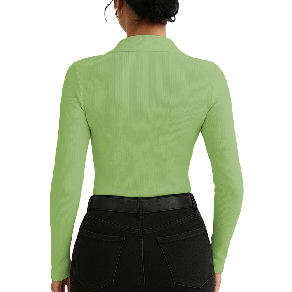 POLO MUJER CAMISERO MANGA LARGA ACA 716 FAB-19 RIB GRUESO COLOR VERDE PISTACHO - 2