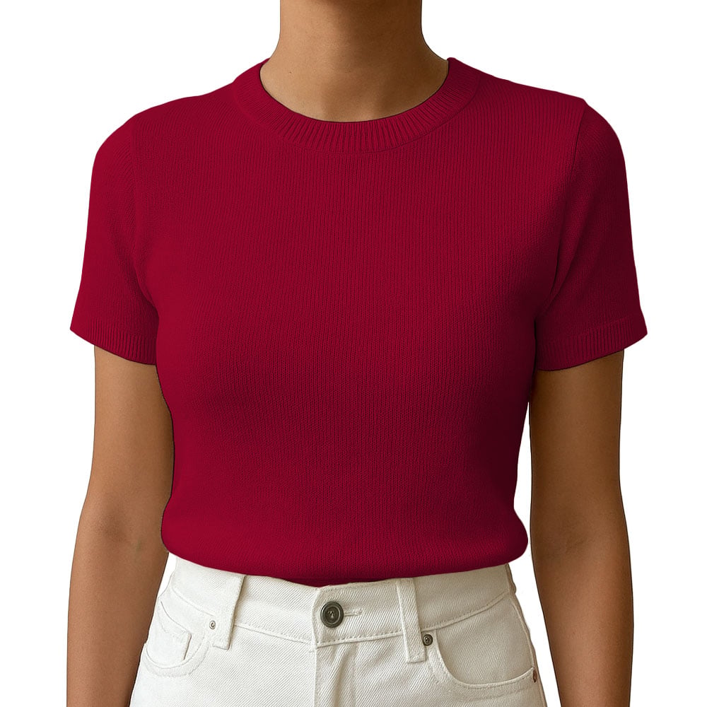 POLO MUJER MANGA CORTA COLOR ENTERO HILO TACTO ALGODON DAY362G-18 COLOR VINO - 1