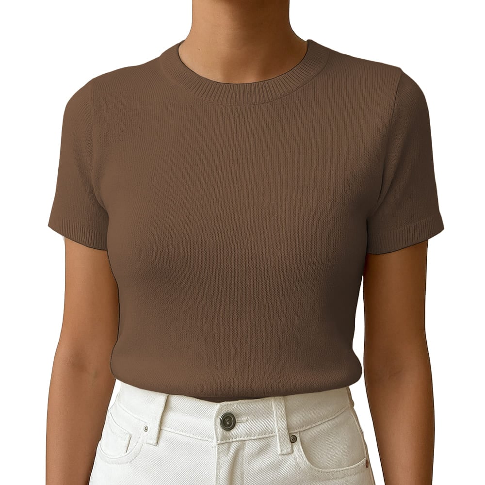 POLO MUJER MANGA CORTA COLOR ENTERO HILO TACTO ALGODON DAY362G-18 COLOR CHOCOLATE - 1