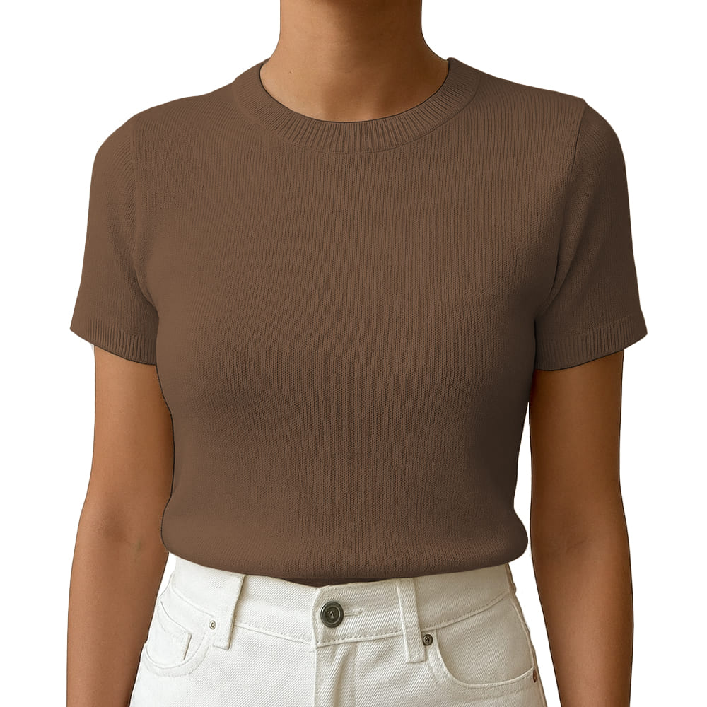 POLO MUJER MANGA CORTA COLOR ENTERO HILO TACTO ALGODON DAY362G-18 COLOR CHOCOLATE - 1