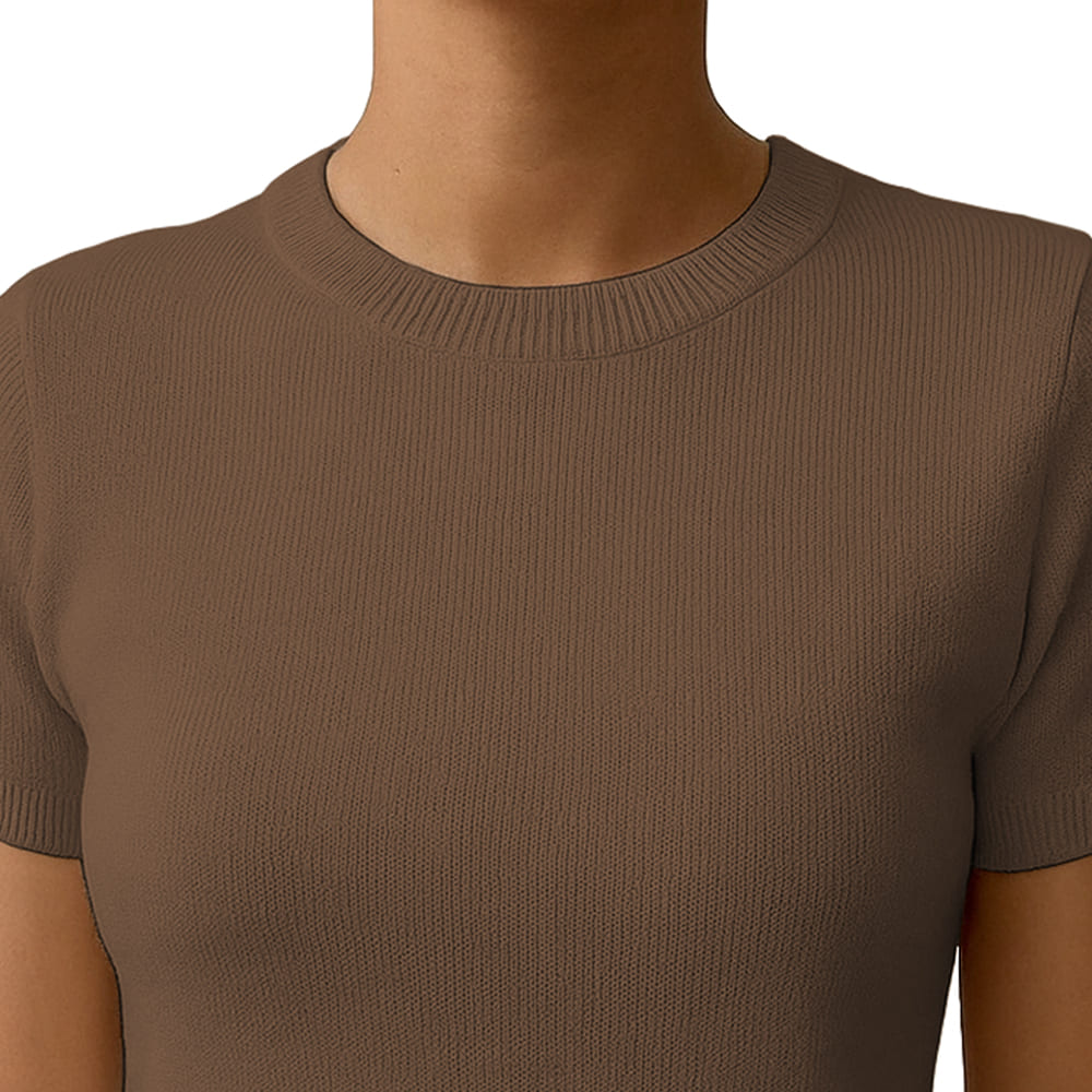 POLO MUJER MANGA CORTA COLOR ENTERO HILO TACTO ALGODON DAY362G-18 COLOR CHOCOLATE - 2