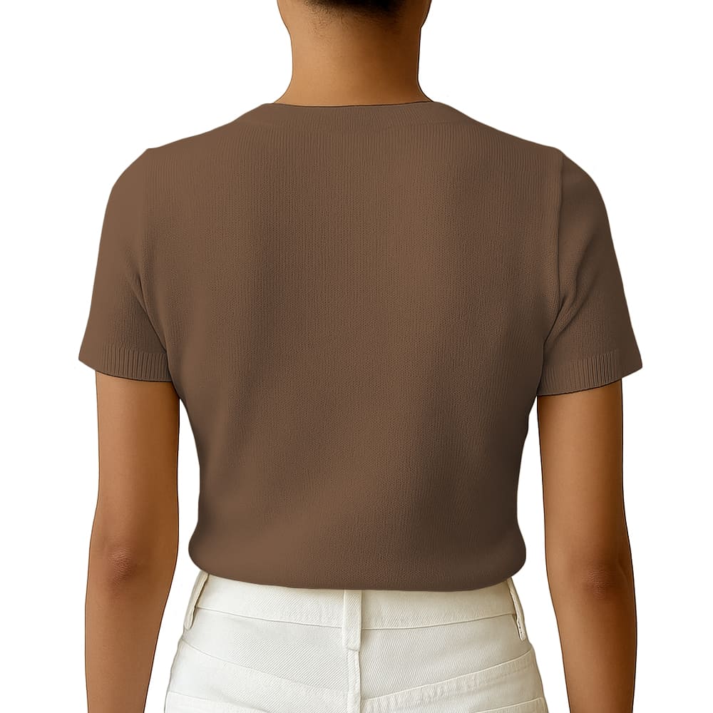 POLO MUJER MANGA CORTA COLOR ENTERO HILO TACTO ALGODON DAY362G-18 COLOR CHOCOLATE - 3