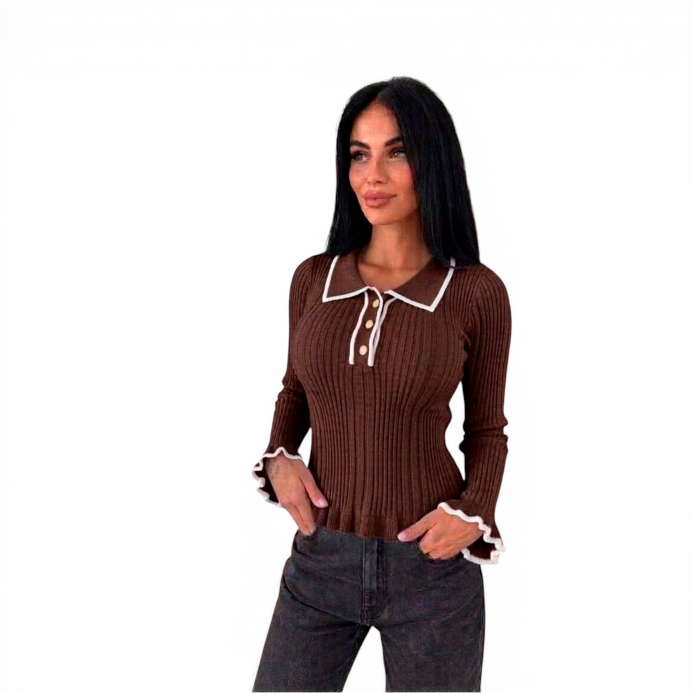 SUETER MUJER CAMISERO MANGA ONDAS BOTONES 359G-25 COLOR CHOCOLATE - 1