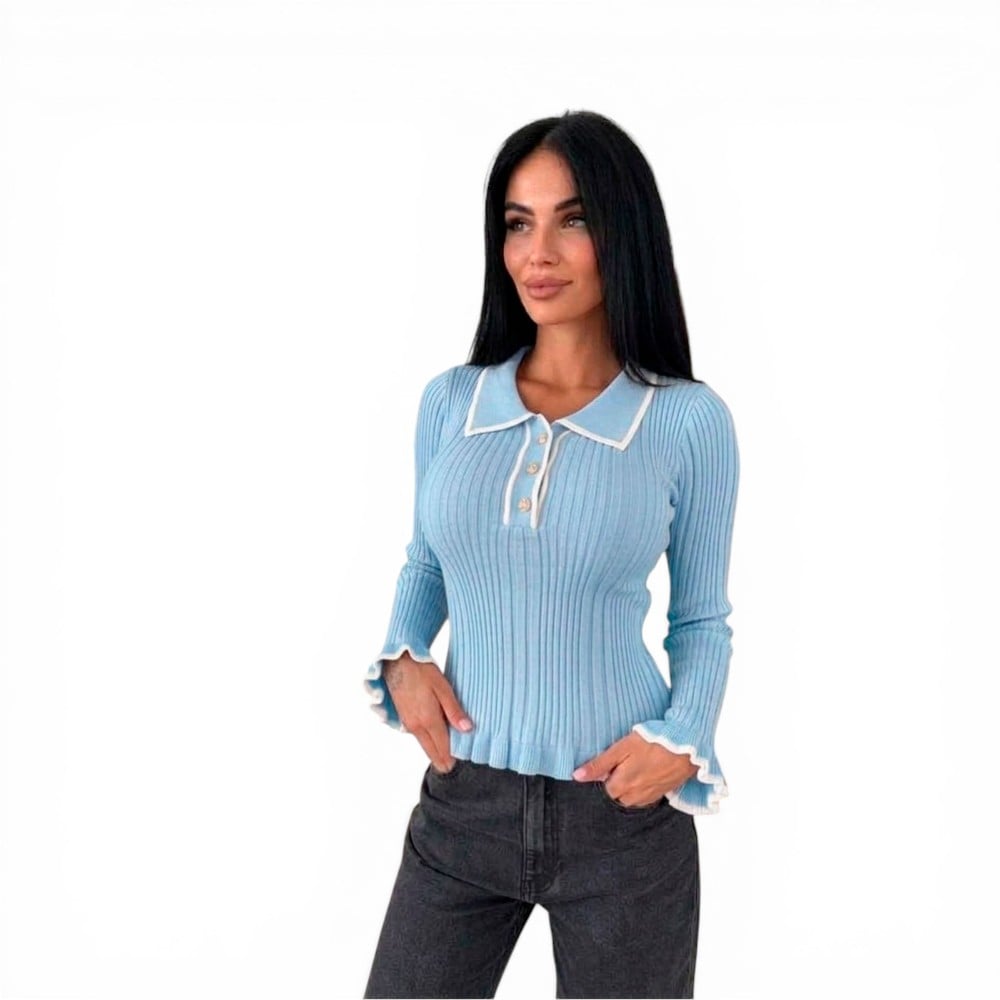 SUETER MUJER CAMISERO MANGA ONDAS BOTONES 359G-25 COLOR CELESTE - 1
