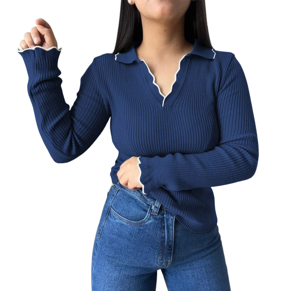 SUETER MUJER HILO MLARGA ONDULADO 359G-21 COLOR AZUL - 1