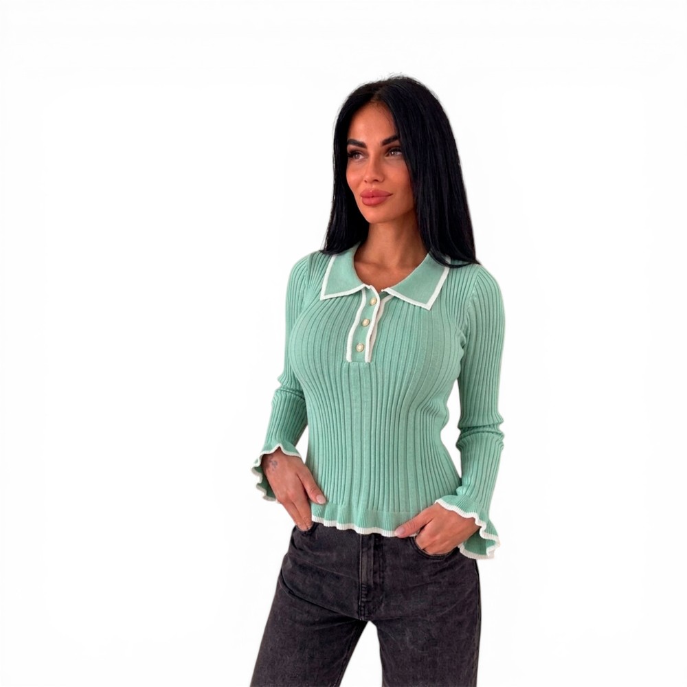 SUETER MUJER CAMISERO MANGA ONDAS BOTONES 359G-25 COLOR MENTA - 1