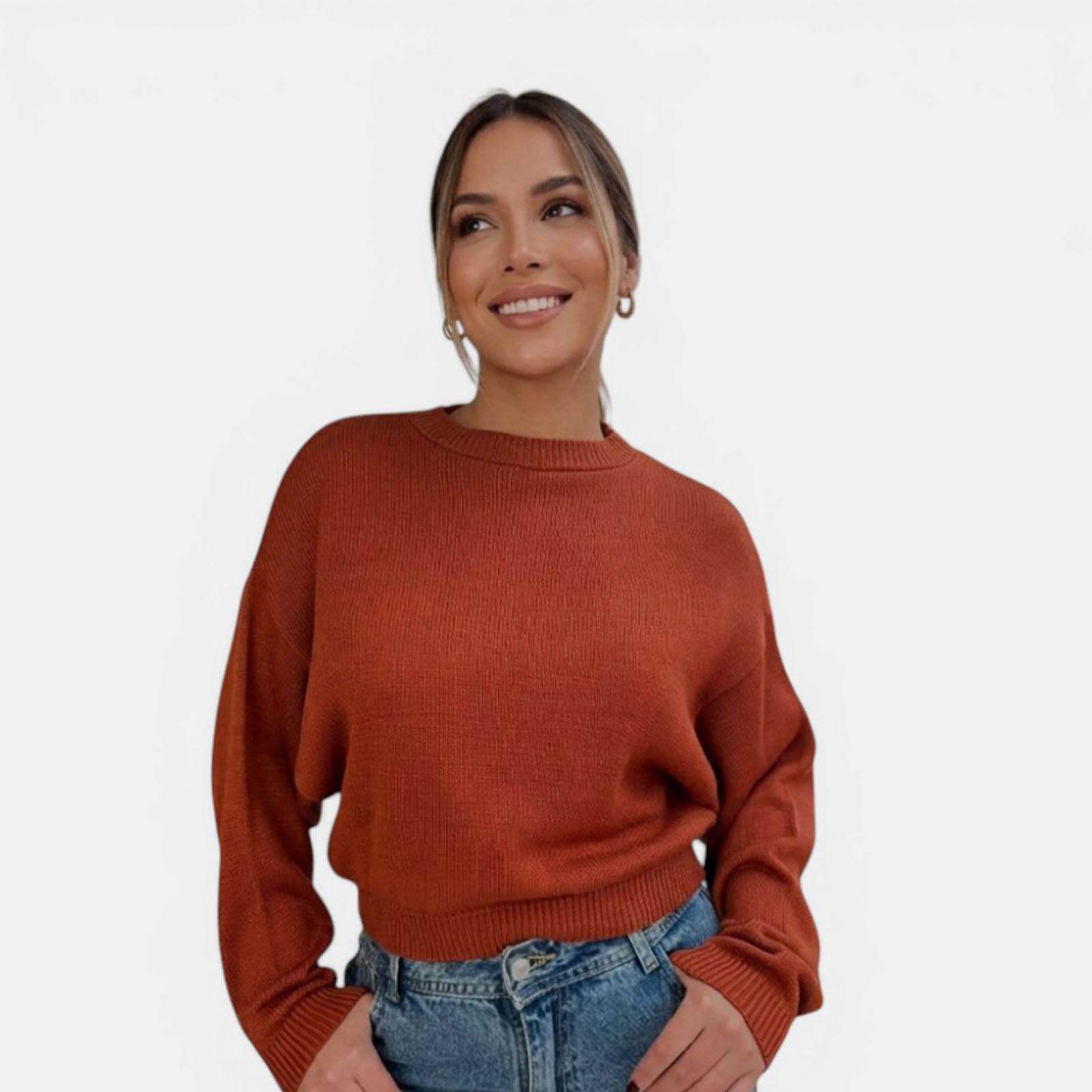 SUETER MUJER CASUAL CERRADA MLARGA CLASICO 359G-25 COLOR LADRILLO - 1