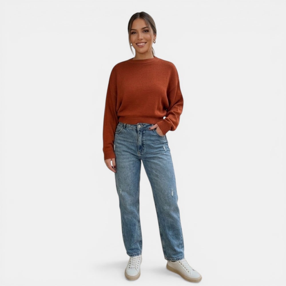SUETER MUJER CASUAL CERRADA MLARGA CLASICO 359G-25 COLOR LADRILLO - 2