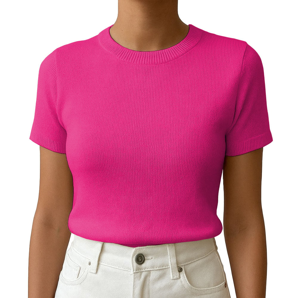 POLO MUJER MANGA CORTA COLOR ENTERO HILO TACTO ALGODON DAY362G-18 COLOR FUCSIA - 1