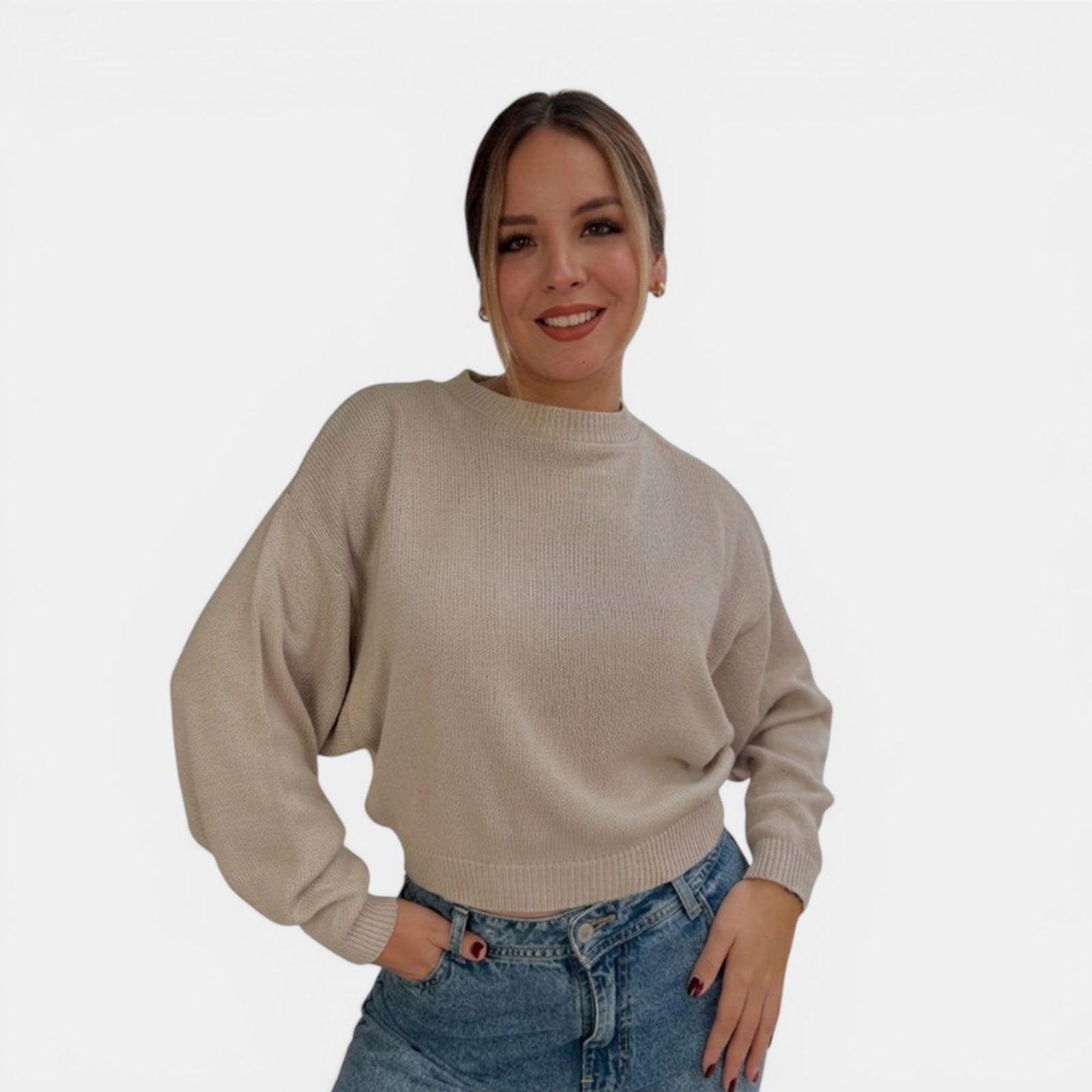 SUETER MUJER CASUAL CERRADA MLARGA CLASICO 359G-25 COLOR BEIGE - 1