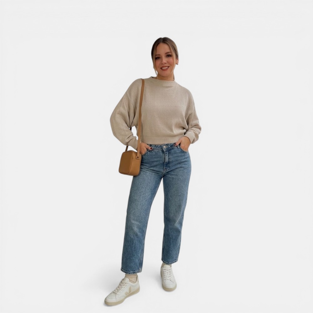 SUETER MUJER CASUAL CERRADA MLARGA CLASICO 359G-25 COLOR BEIGE - 2