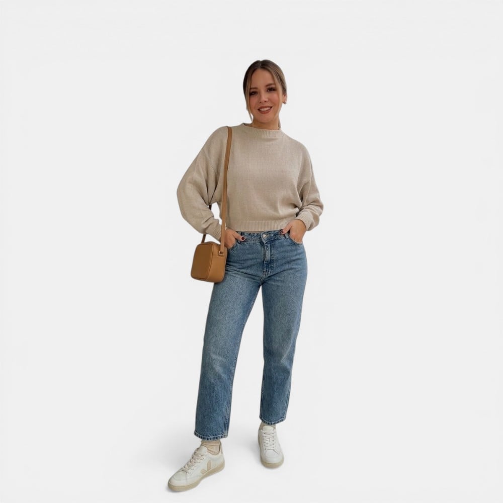 SUETER MUJER CASUAL CERRADA MLARGA CLASICO 359G-25 COLOR BEIGE - 2