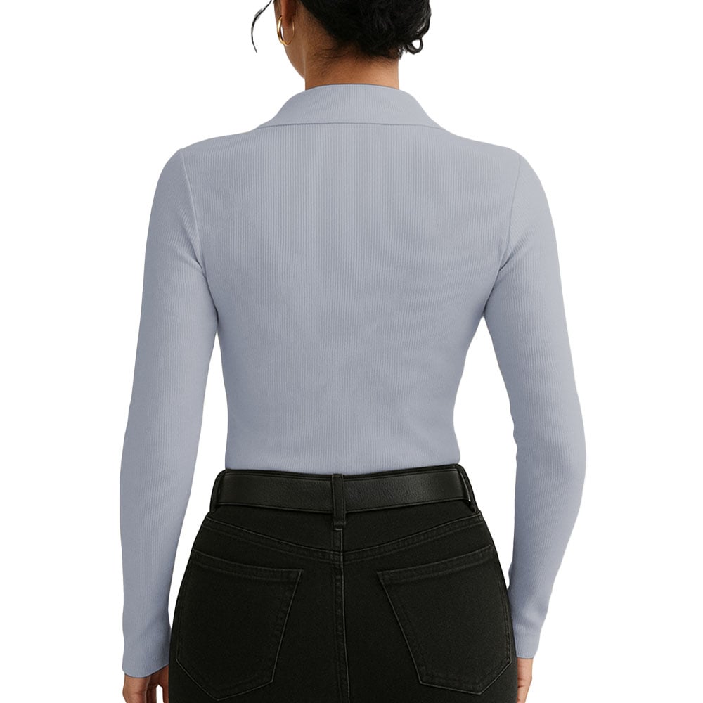 POLO MUJER CAMISERO MANGA LARGA ACA 716 FAB-19 RIB GRUESO COLOR PLOMO MELANGE - 2