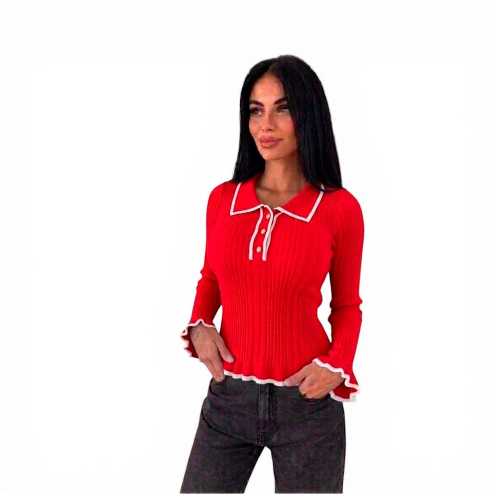 SUETER MUJER CAMISERO MANGA ONDAS BOTONES 359G-25 COLOR ROJO - 1