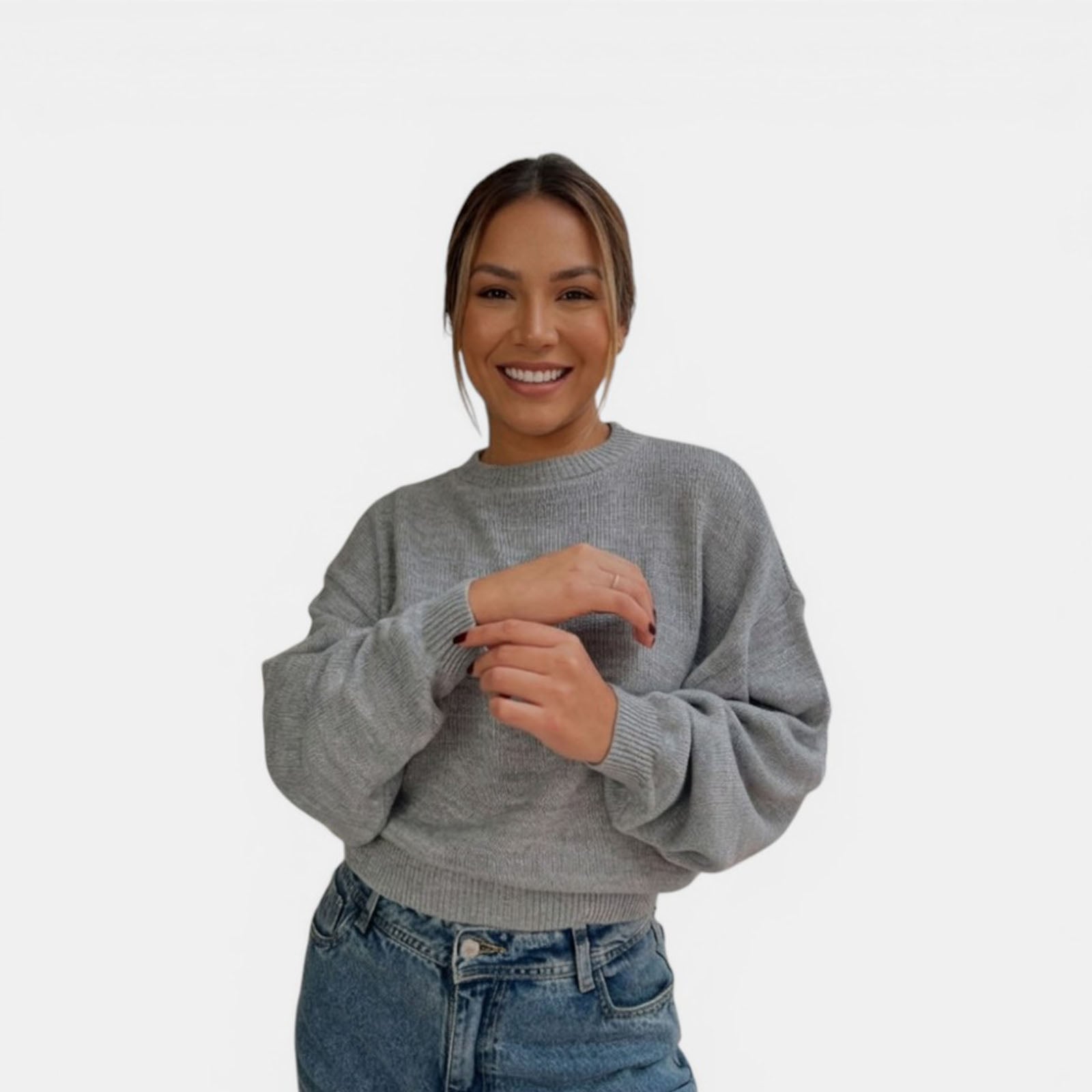 SUETER MUJER CASUAL CERRADA MLARGA CLASICO 359G-25 COLOR GRIS CLARO - 1