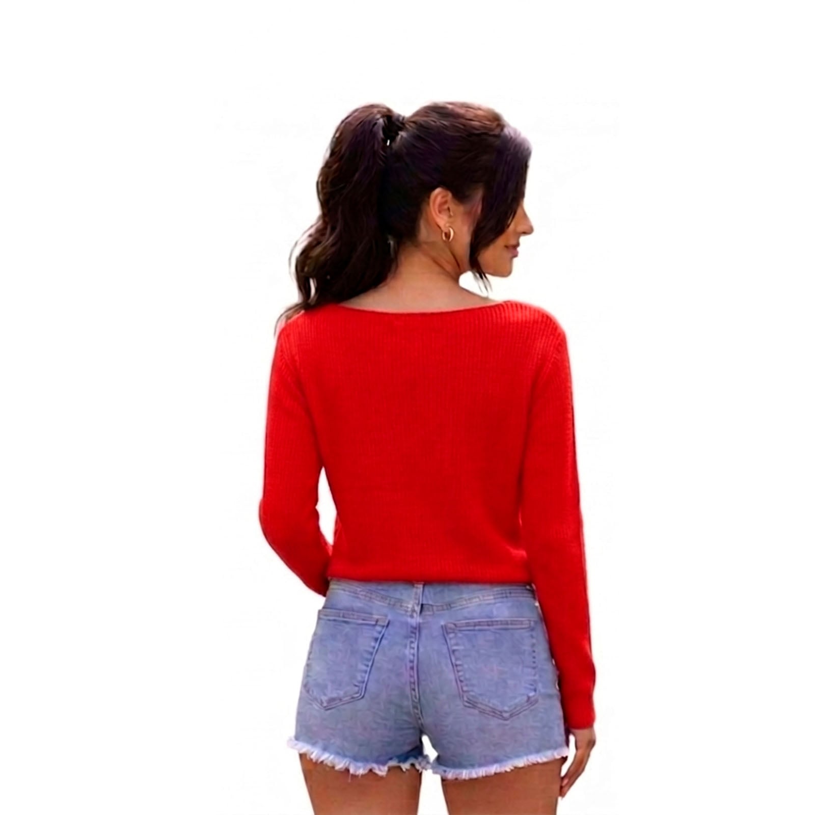 CHOMPA MUJER CASUAL M LARGA HILO ALGODON FOUR ROSAS 359G-32 COLOR ROJO - 2
