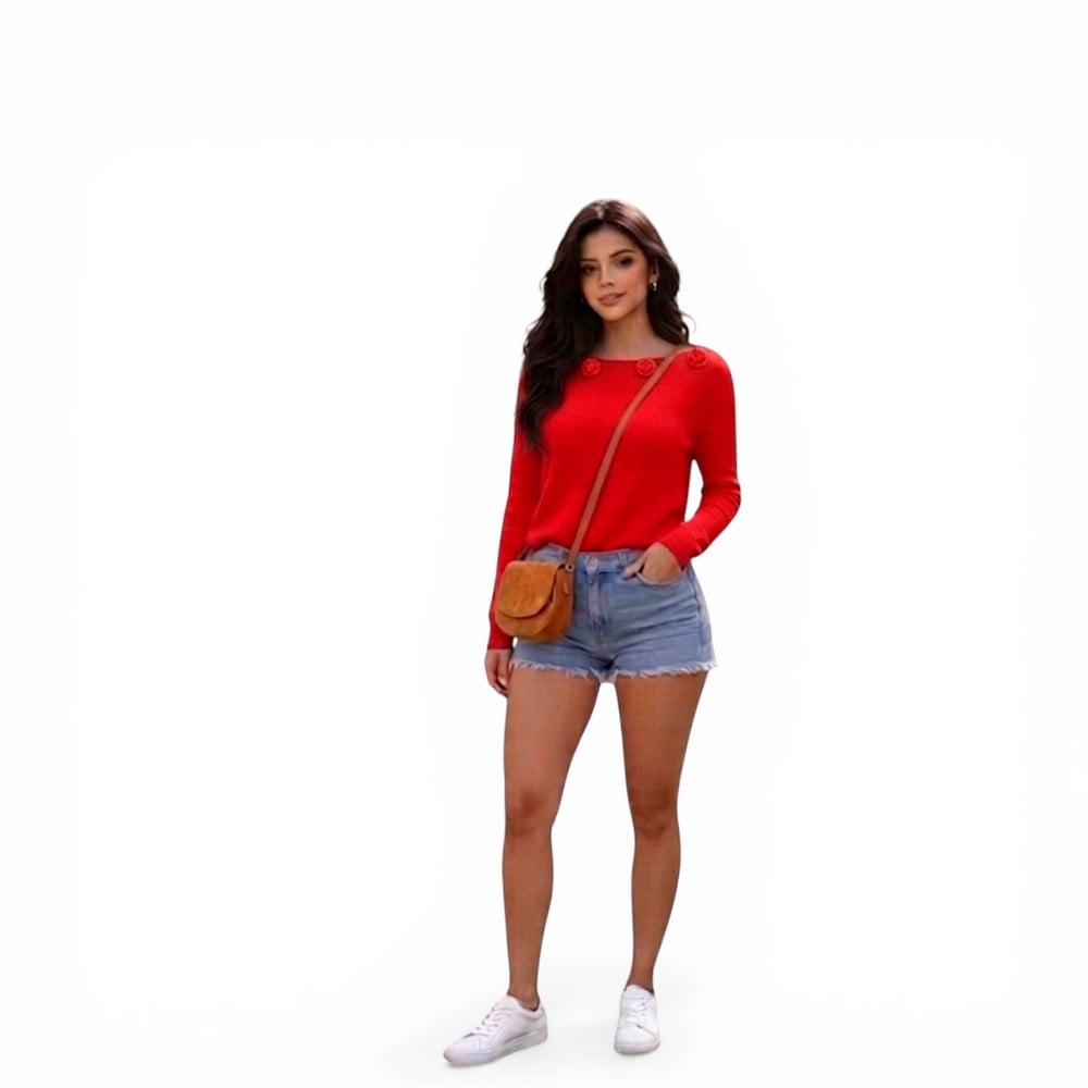CHOMPA MUJER CASUAL M LARGA HILO ALGODON FOUR ROSAS 359G-32 COLOR ROJO - 3